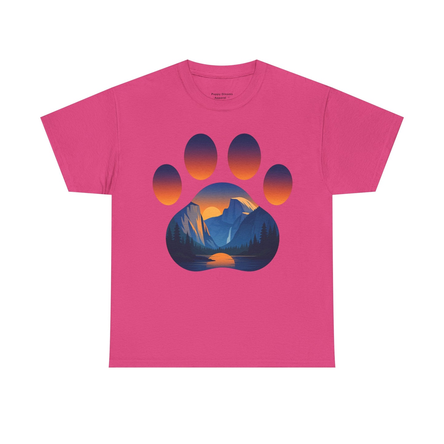 Mountain Sunset Paw Print Tee for Animal Lovers, Unisex Cotton Shirt, Gift for Pet Owners, Nature-Themed T-Shirt, Casual Wear