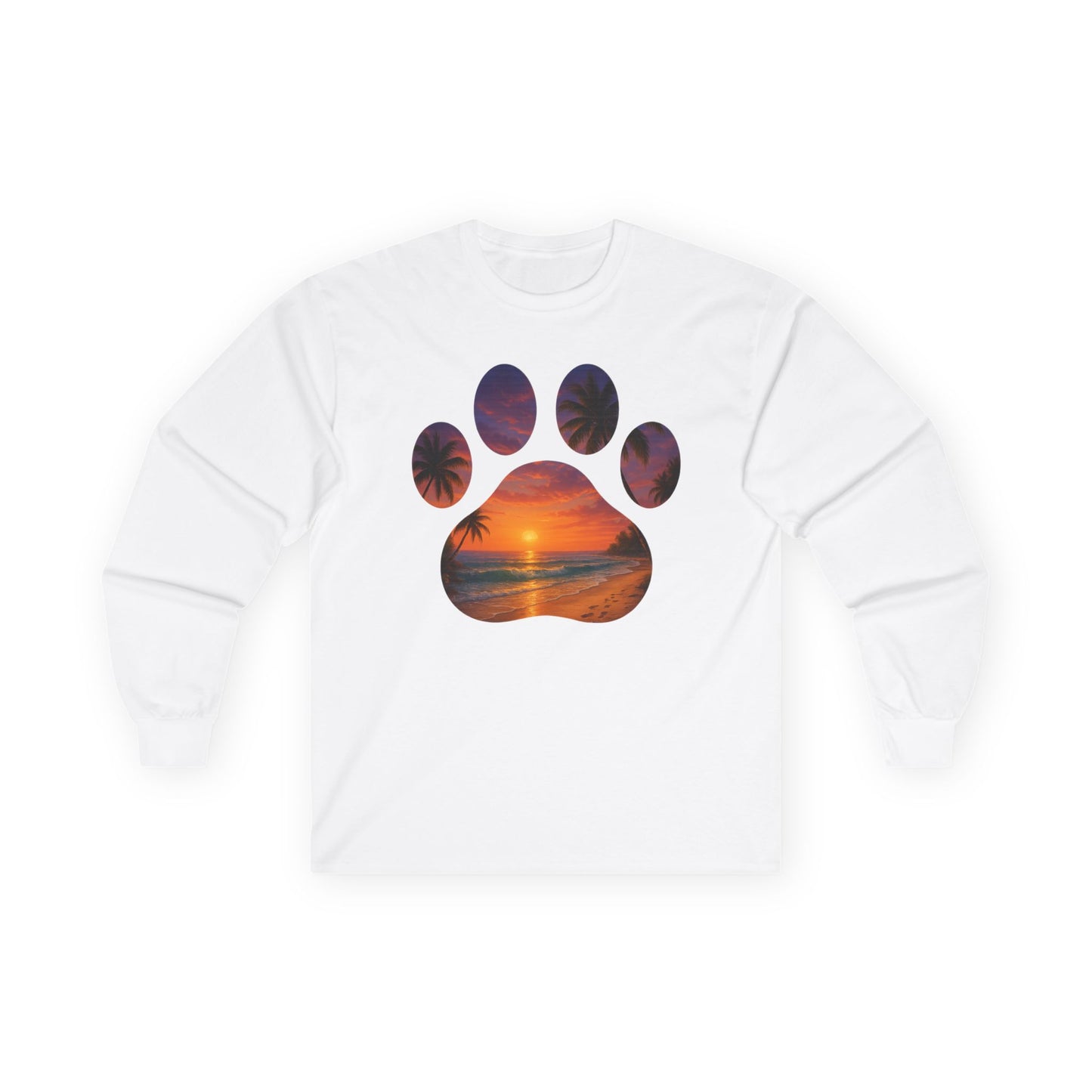 Sunset Paws Long Sleeve Tee, Pet Lover Gift, Animal Lover Apparel, Beach Sunset Shirt, Cozy Casual Wear