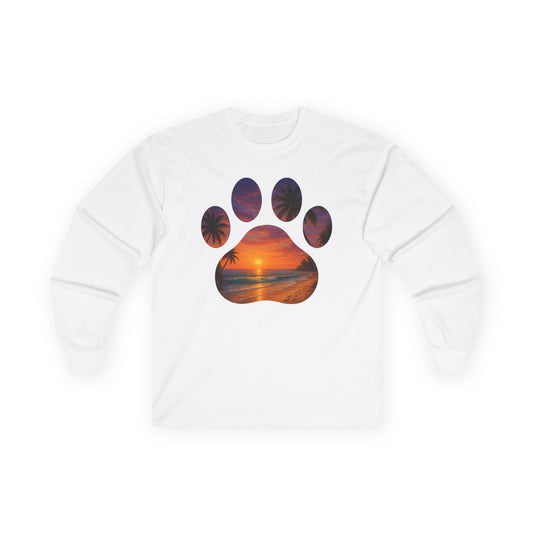 Sunset Paws Long Sleeve Tee, Pet Lover Gift, Animal Lover Apparel, Beach Sunset Shirt, Cozy Casual Wear