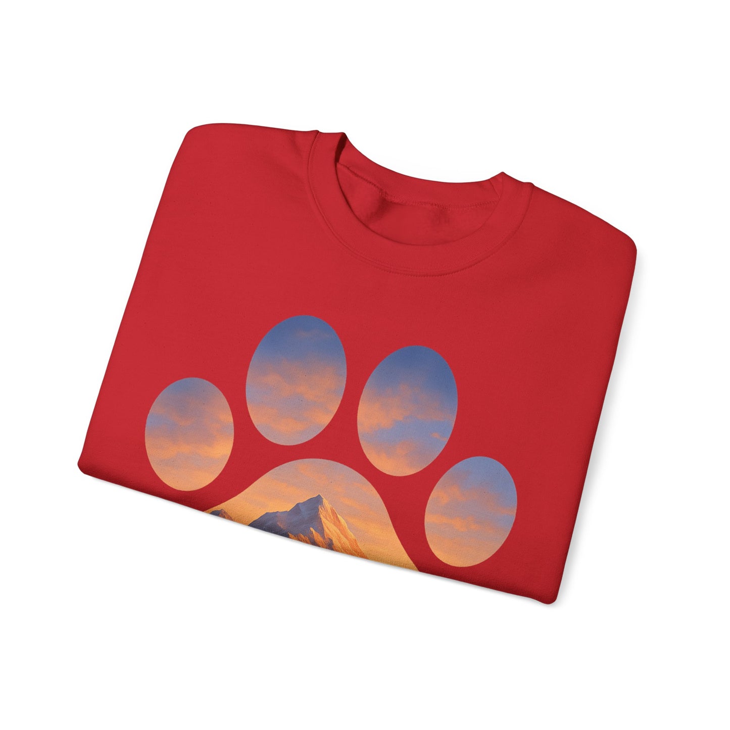Mountain Sunset Paw Print Sweatshirt | Cozy Unisex Crewneck for Dog Lovers, Nature Enthusiasts, Gifts, Casual Wear, Animal Themes