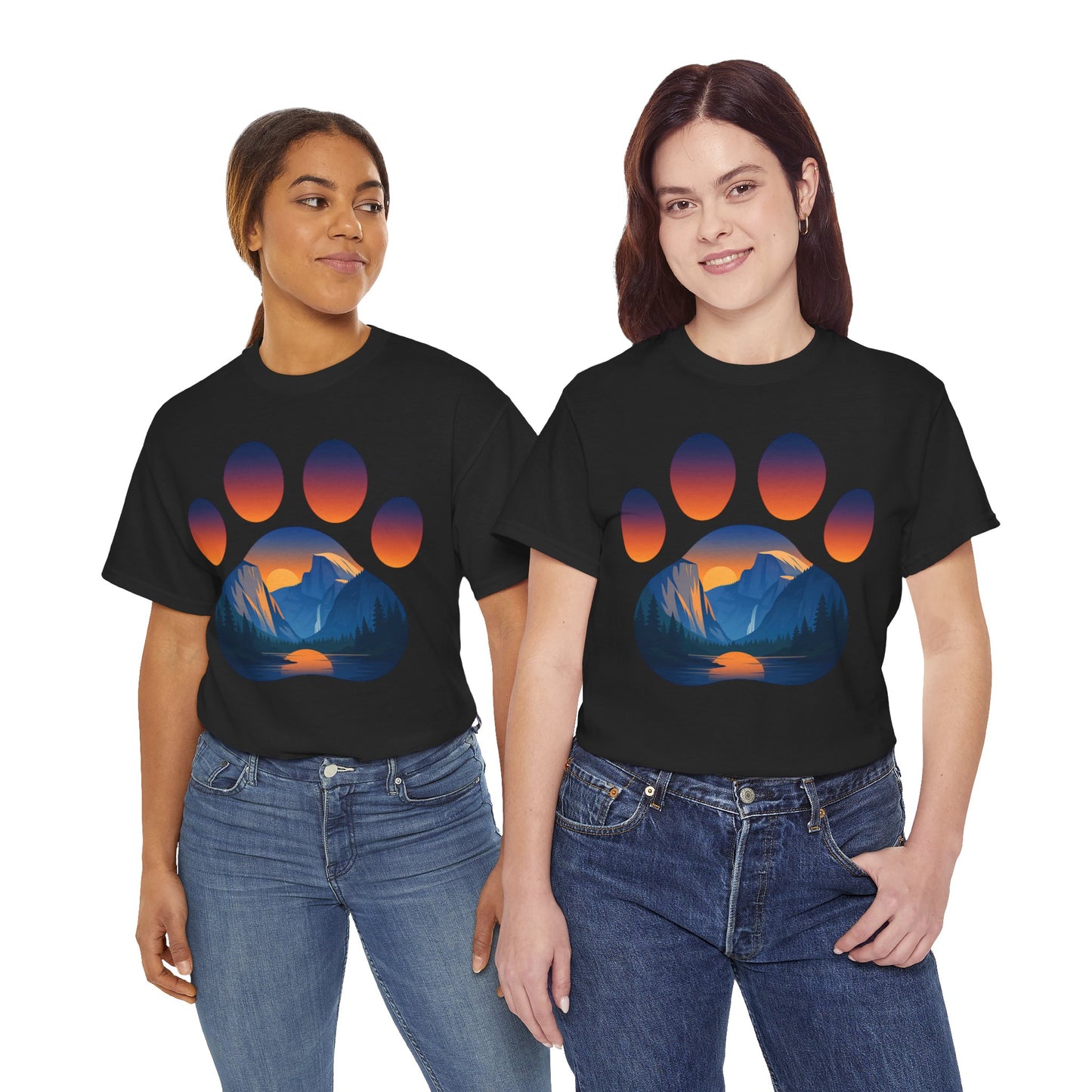 Mountain Sunset Paw Print Tee for Animal Lovers, Unisex Cotton Shirt, Gift for Pet Owners, Nature-Themed T-Shirt, Casual Wear