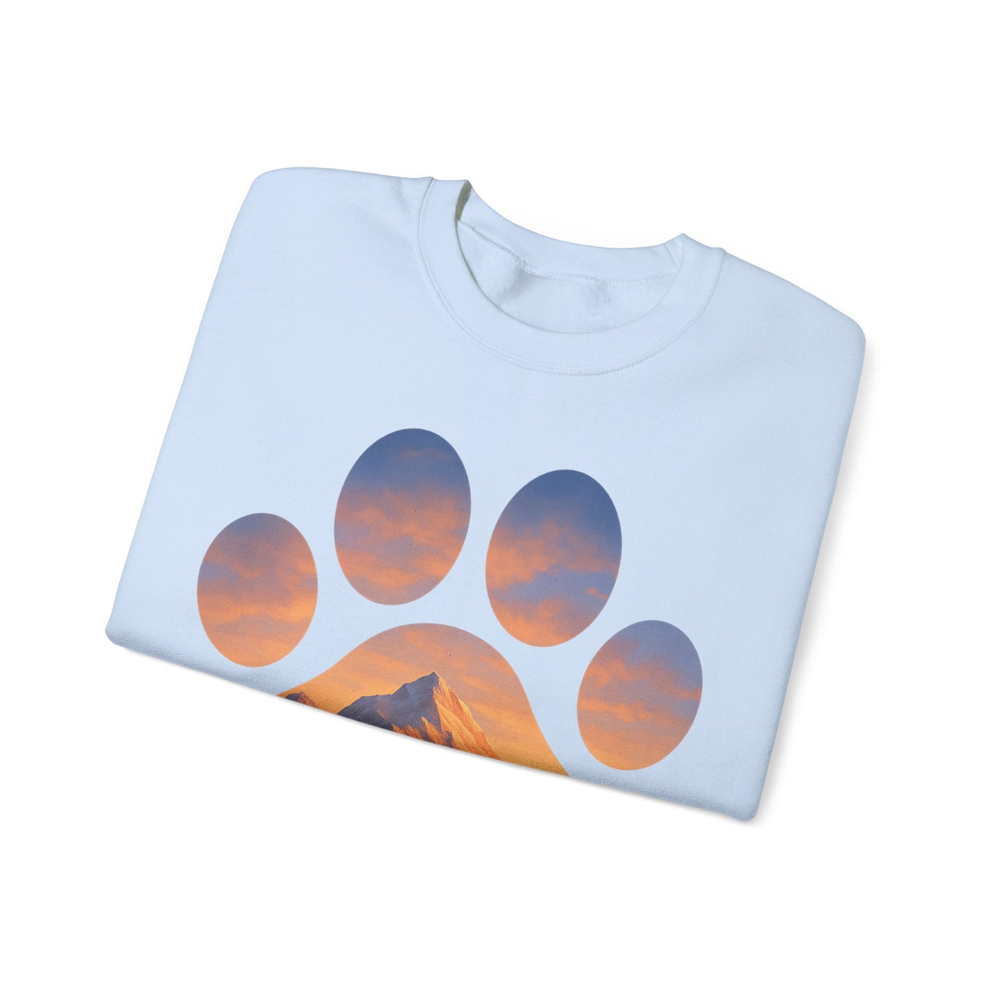 Mountain Sunset Paw Print Sweatshirt | Cozy Unisex Crewneck for Dog Lovers, Nature Enthusiasts, Gifts, Casual Wear, Animal Themes