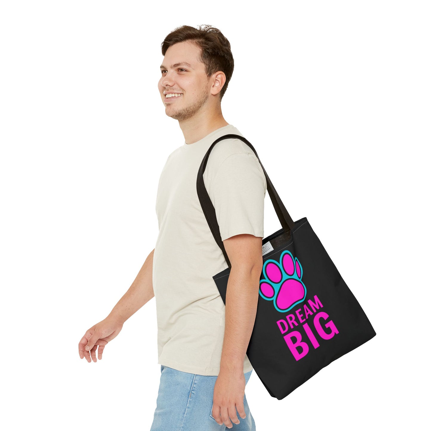 Dream Big Paw Print Tote Bag, Cute Dog Lover Gift, Pet Mom Accessory, Reusable Shopping Bag, Inspirational Dog Tote
