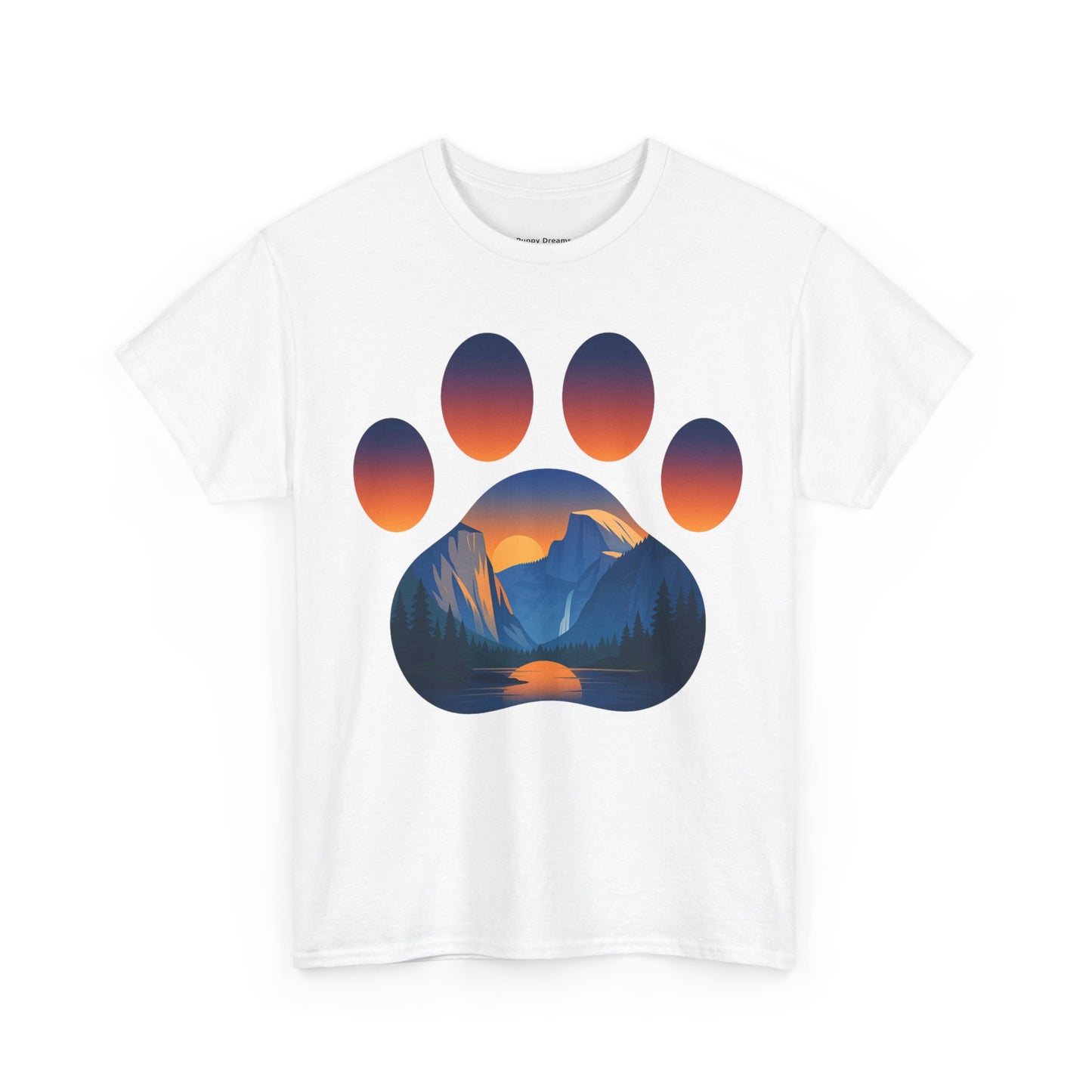 Mountain Sunset Paw Print Tee for Animal Lovers, Unisex Cotton Shirt, Gift for Pet Owners, Nature-Themed T-Shirt, Casual Wear