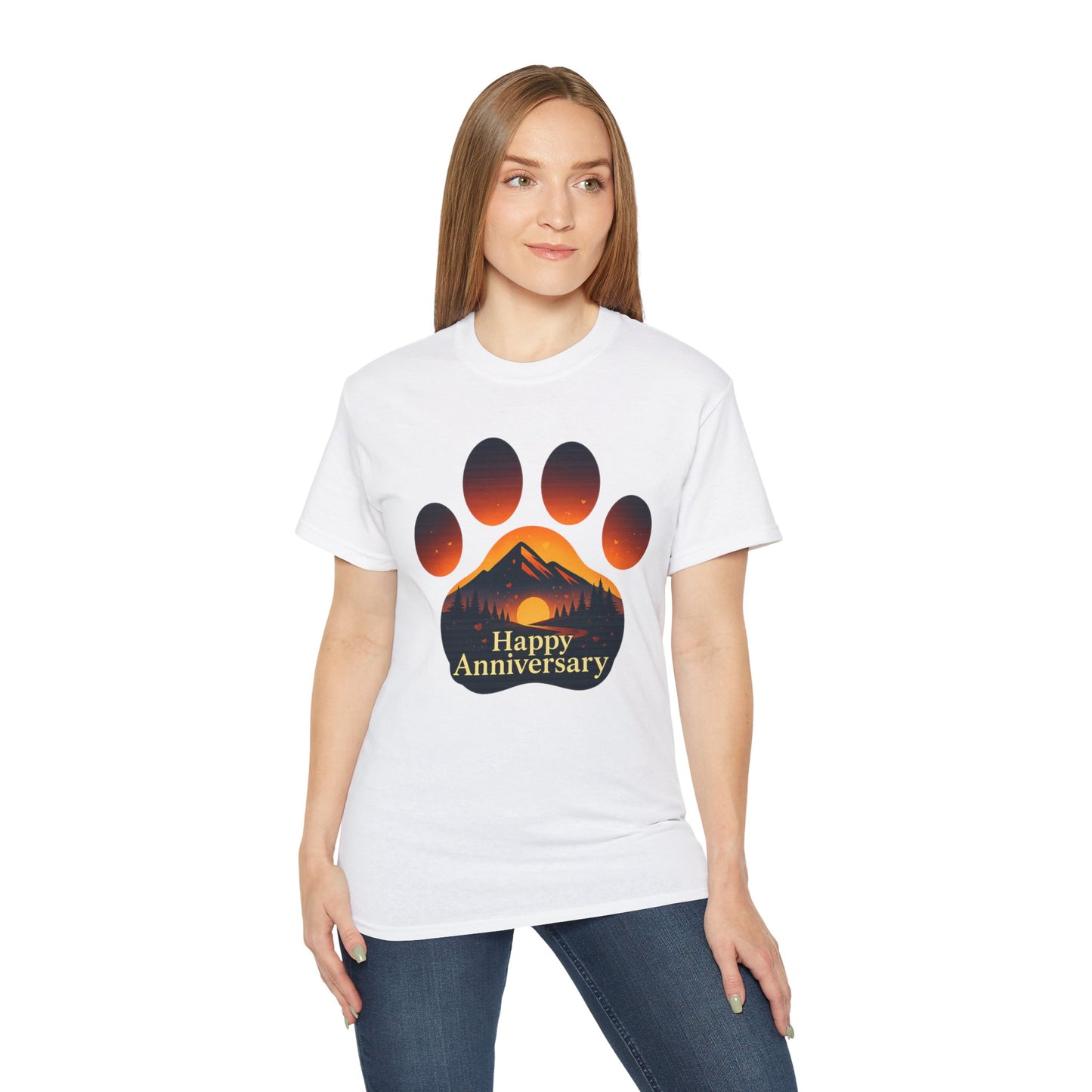 Happy Anniversary Paw Print Tee, Dog Lover Gift, Unisex Cotton T-Shirt, Pet Anniversary Apparel, Animal Lover Shirt