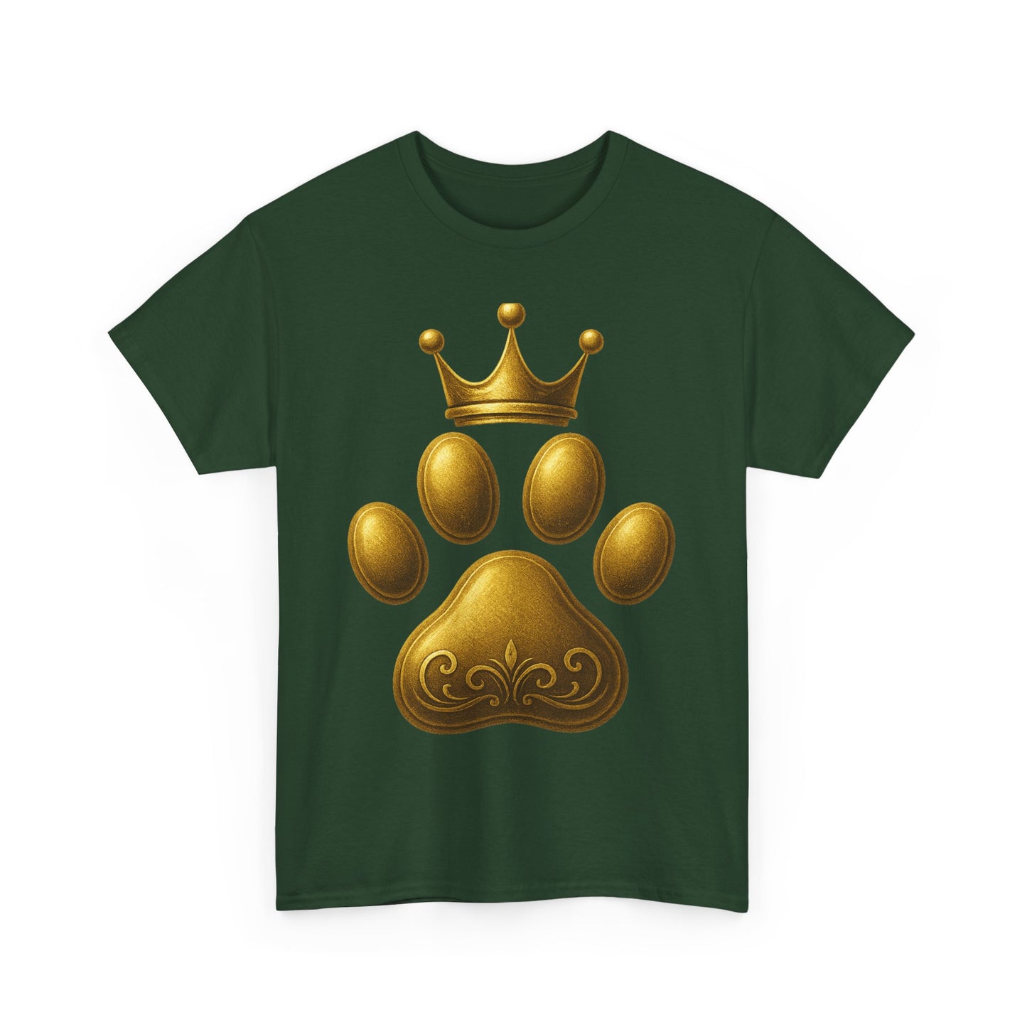 Golden Paw Print Unisex Heavy Cotton Tee | Pet Lover Shirt, Animal King Crown Tee, Gift for Dog Owners, Casual Daily Wear, Funny Pet Shirt