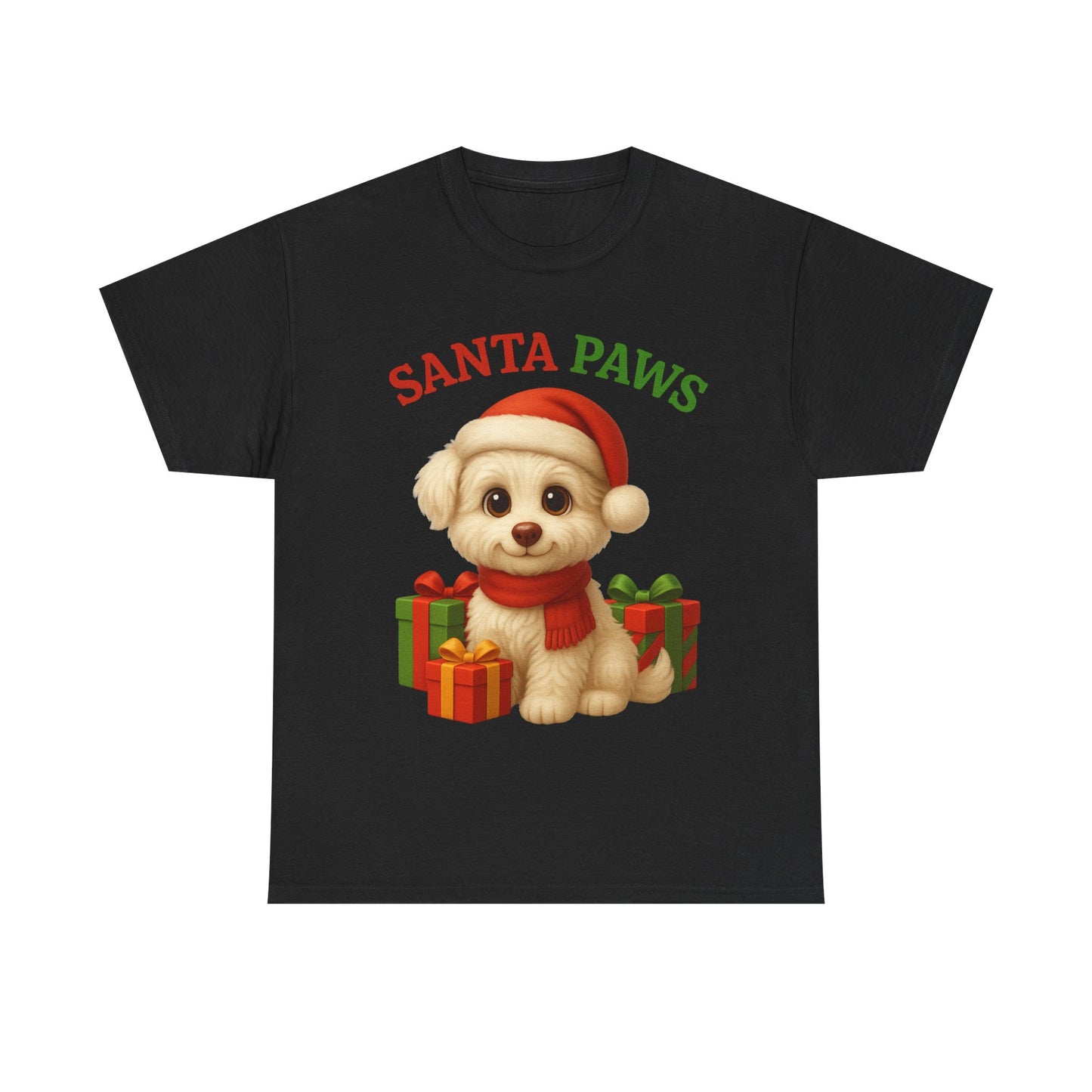 Santa Paws Unisex Heavy Cotton Tee - Festive Holiday Shirt, Christmas Dog Lovers, Pet Gifts, Cute Animal Apparel, Winter Tee