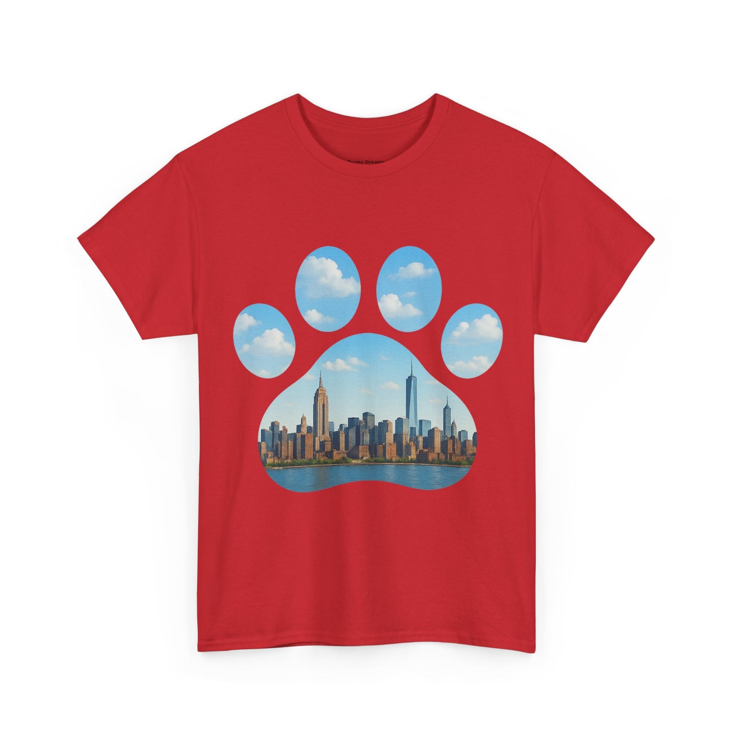 Cityscape Paw Print Unisex Heavy Cotton Tee, Dog Lover Gift, Casual Wear, Pet-Themed Apparel, Animal Lover Shirt, Nature-Inspired Tee