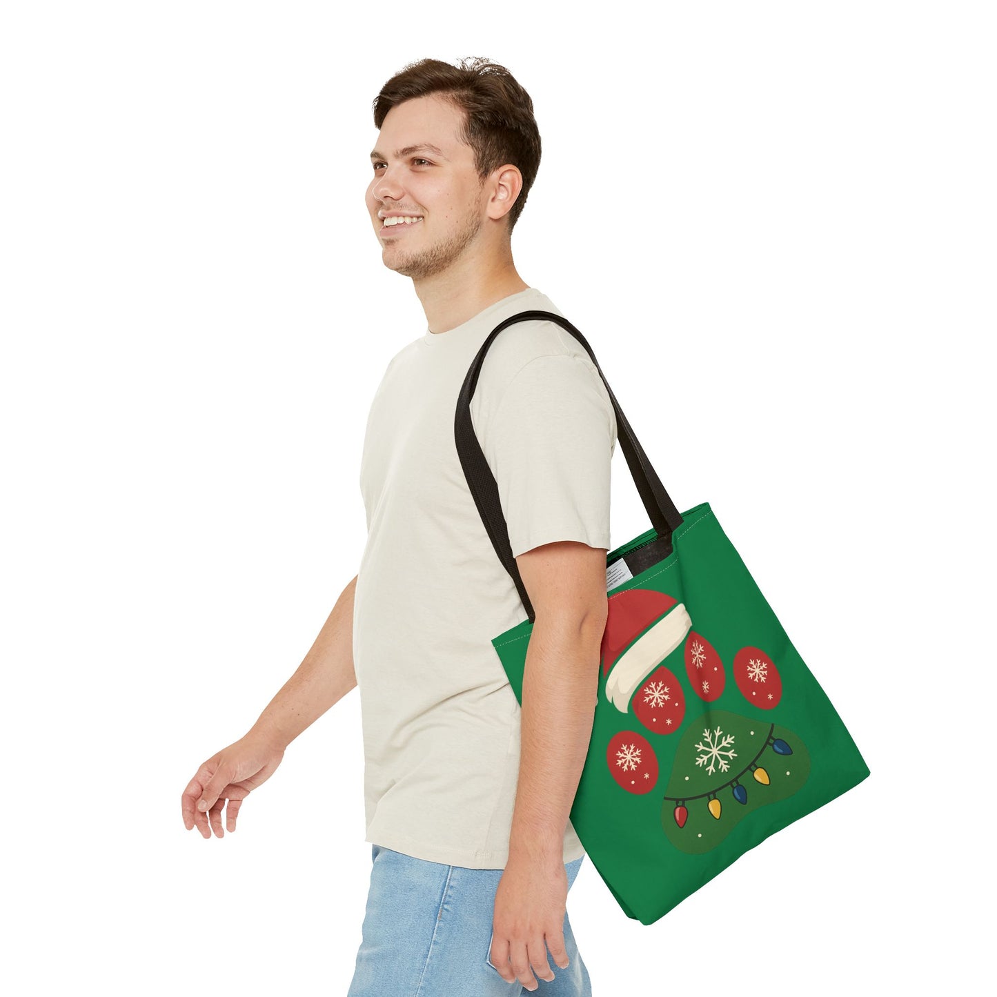 Festive Animal Paw Print Tote Bag, Holiday Shopper Tote, Christmas Gift Bag, Eco-Friendly Holiday Tote, Pet Lover's Tote