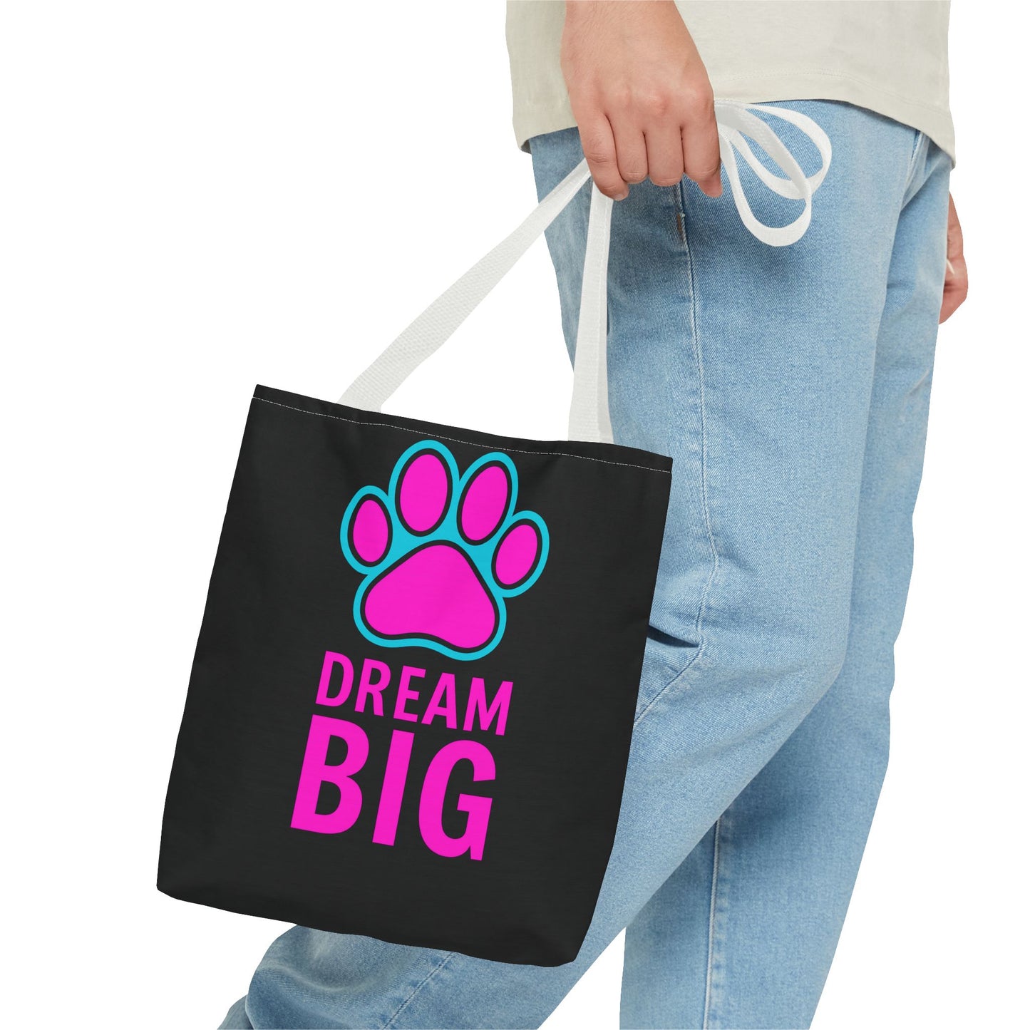 Dream Big Paw Print Tote Bag, Cute Dog Lover Gift, Pet Mom Accessory, Reusable Shopping Bag, Inspirational Dog Tote
