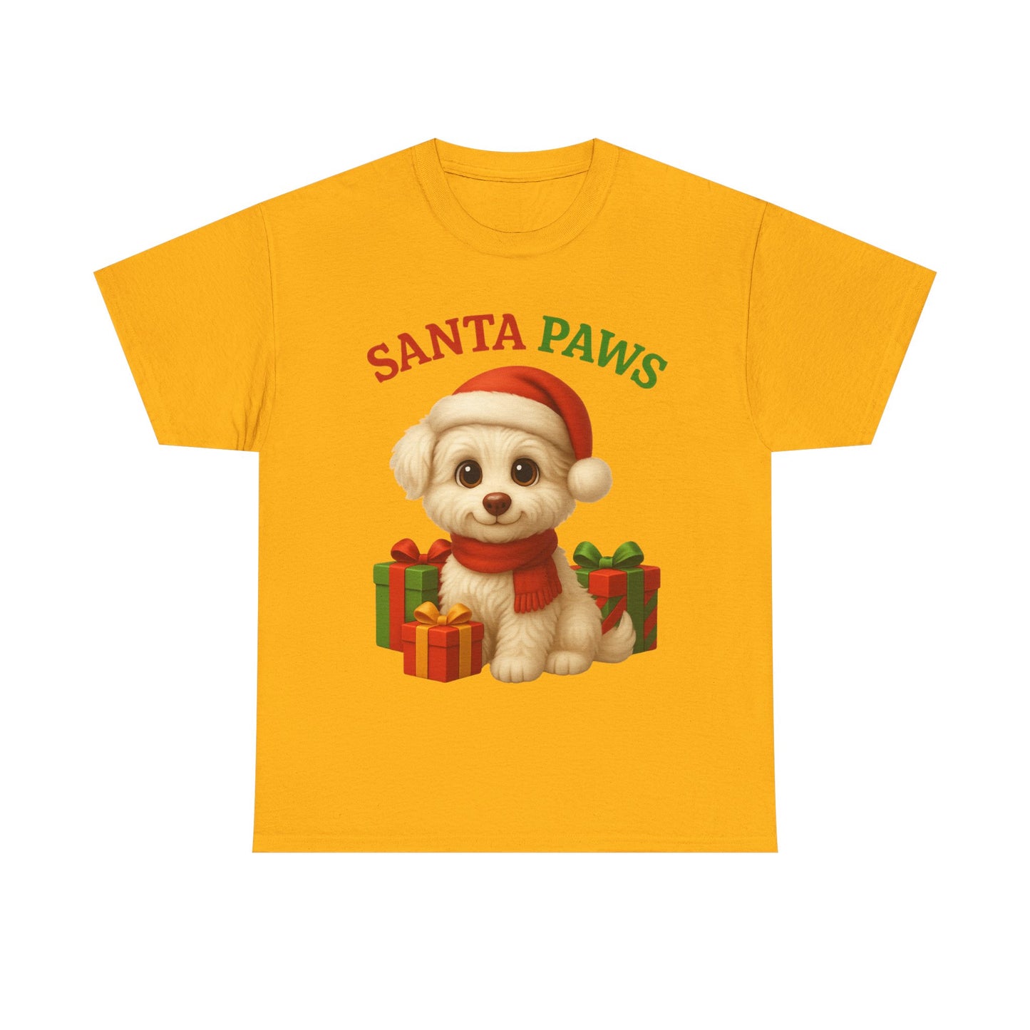 Santa Paws Unisex Heavy Cotton Tee - Festive Holiday Shirt, Christmas Dog Lovers, Pet Gifts, Cute Animal Apparel, Winter Tee