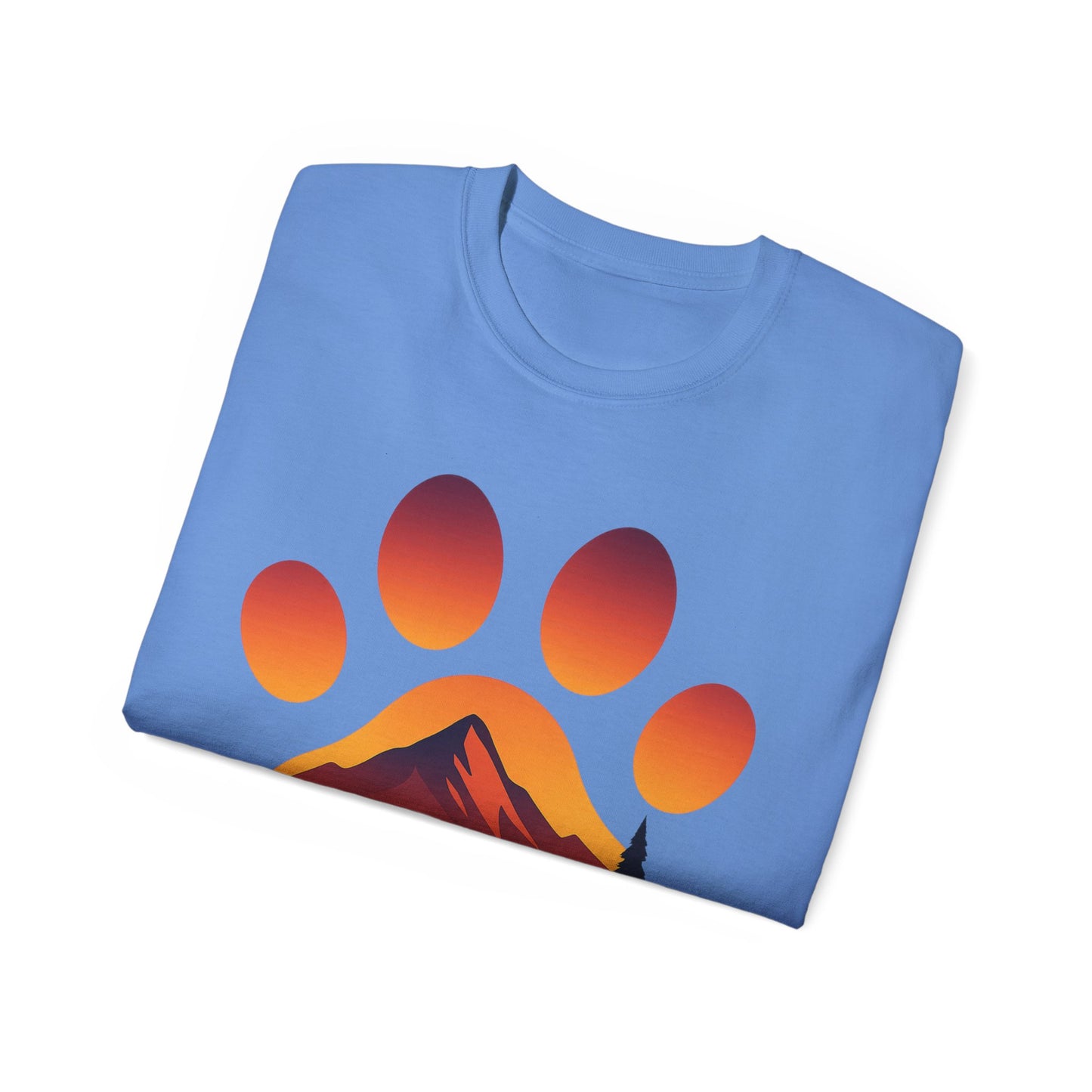 Mountain Sunset Paw Print Tee, Perfect for Dog Lovers, Gifts for Pet Owners, Nature Lovers, Hiking Apparel, Casual Wear