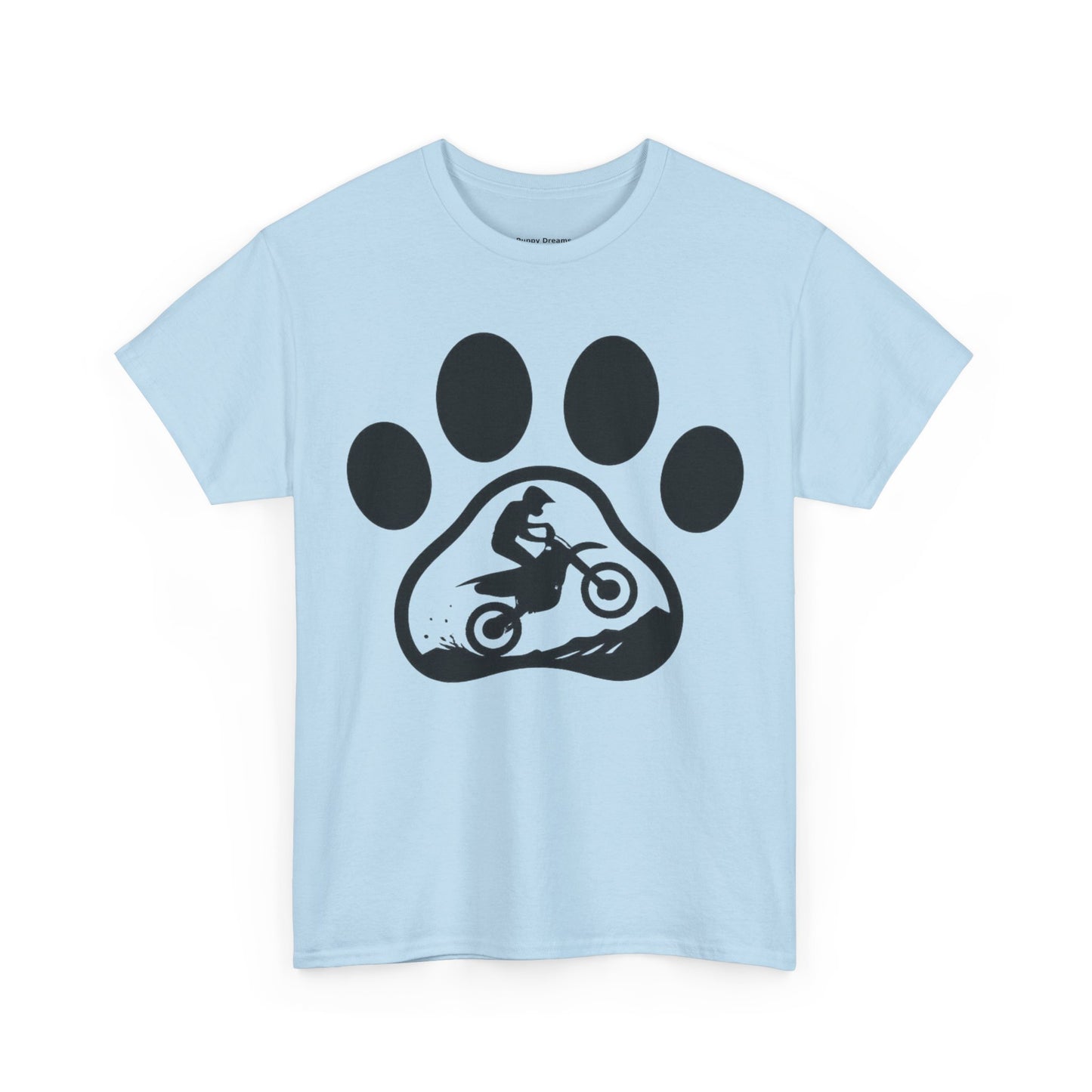 Motorcycle Paw Print Tee for Animal Lovers, Unisex Heavy Cotton Tee, Gift for Bikers, Dog Dad Shirt, Casual Wear, Paw Print Design