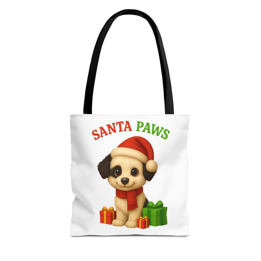 Christmas Dog Tote Bag, Pet Lover Gift, Santa Paws Eco-friendly Bag, Holiday Shopping Tote, Cute Puppy Design, Dog Owner Accessory