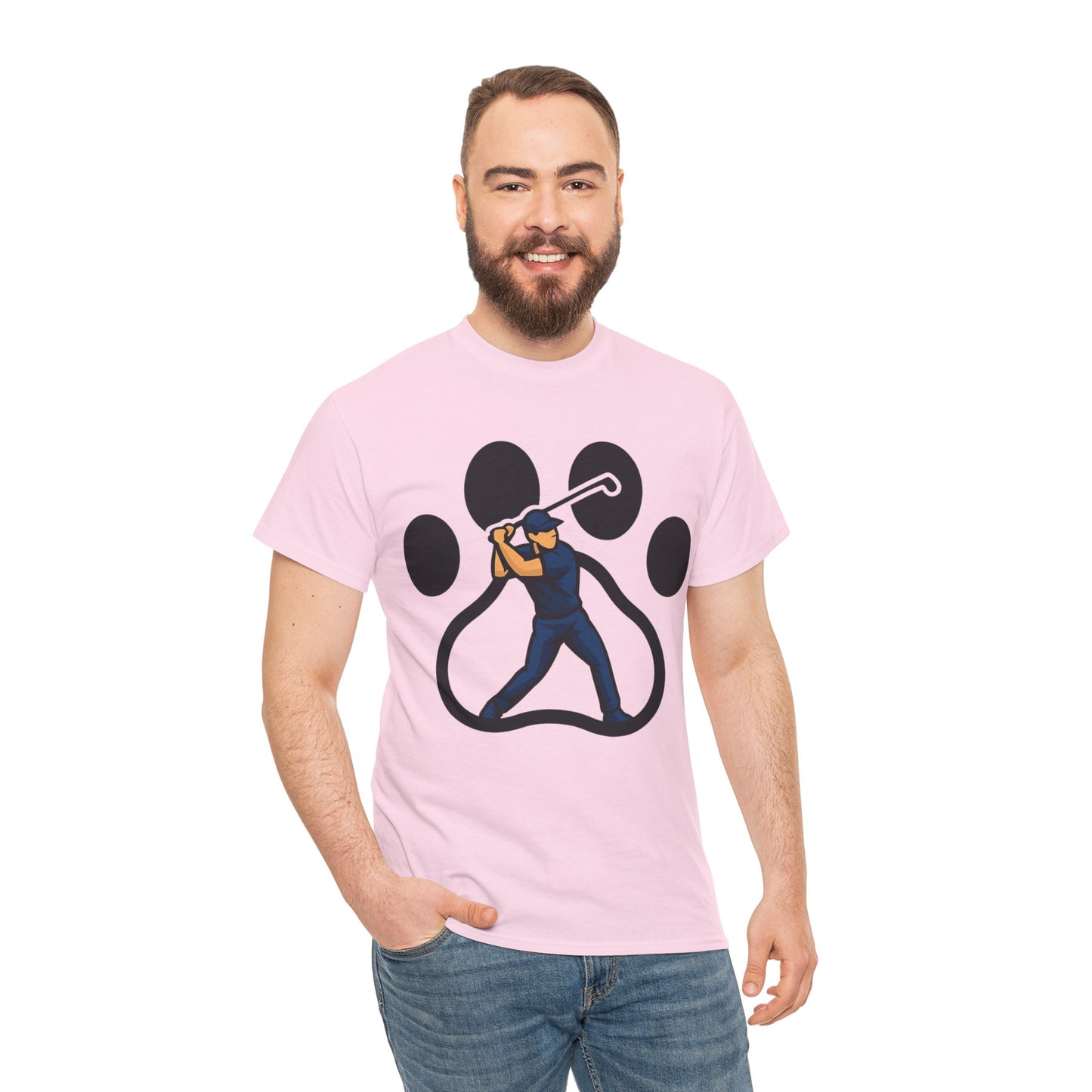 Paw Print Baseball Tee, Unisex Heavy Cotton Tee, Animal Lover Gift, Dog Dad Shirt, Casual Wear, Perfect for Birthdays, Sports Events