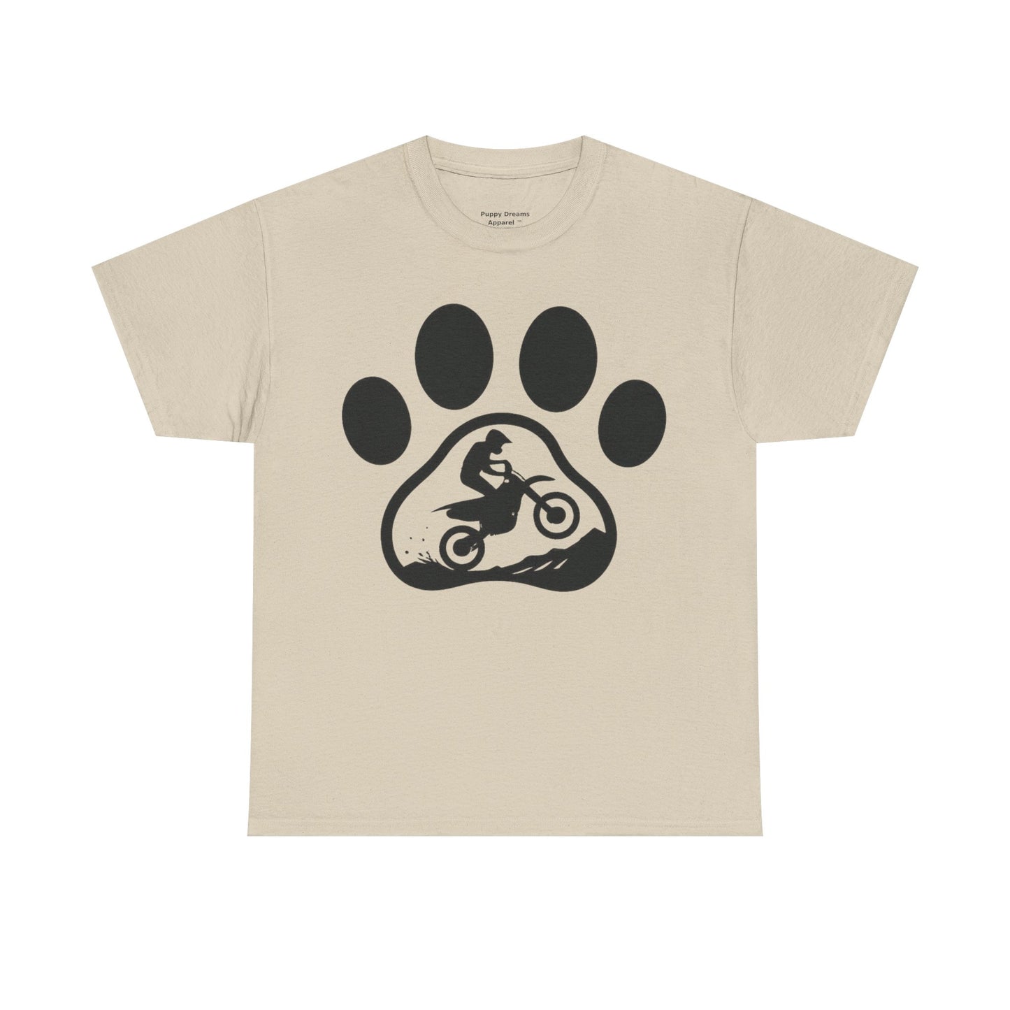 Motorcycle Paw Print Tee for Animal Lovers, Unisex Heavy Cotton Tee, Gift for Bikers, Dog Dad Shirt, Casual Wear, Paw Print Design