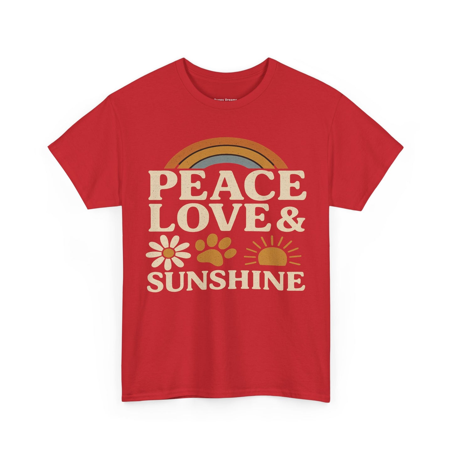 Peace Love Sunshine Unisex Heavy Cotton Tee – Cozy Vibes, Perfect for Casual Wear, Gift for Animal Lovers, Summer Days, Everyday Comfort