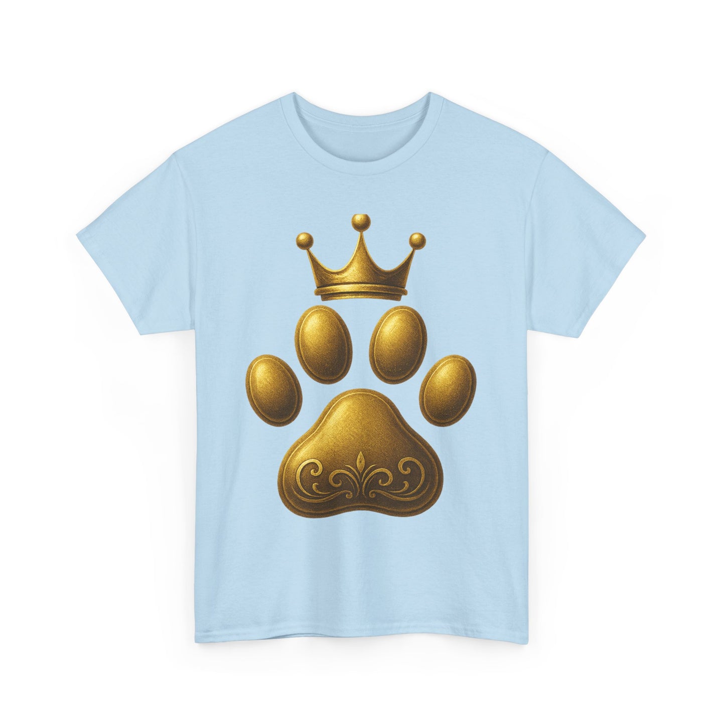 Golden Paw Print Unisex Heavy Cotton Tee | Pet Lover Shirt, Animal King Crown Tee, Gift for Dog Owners, Casual Daily Wear, Funny Pet Shirt