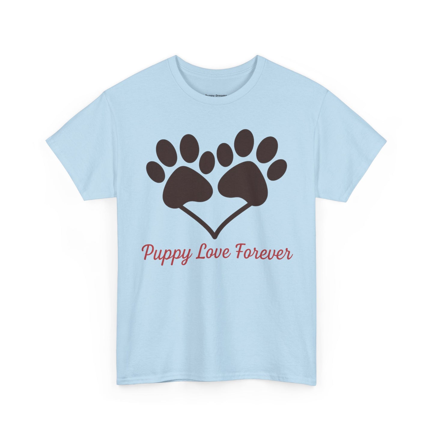Puppy Love Forever Unisex Heavy Cotton Tee, Dog Lover Gift, Heart Paw Print Shirt, Pet Adoption Awareness, Animal Rescue T-Shirt