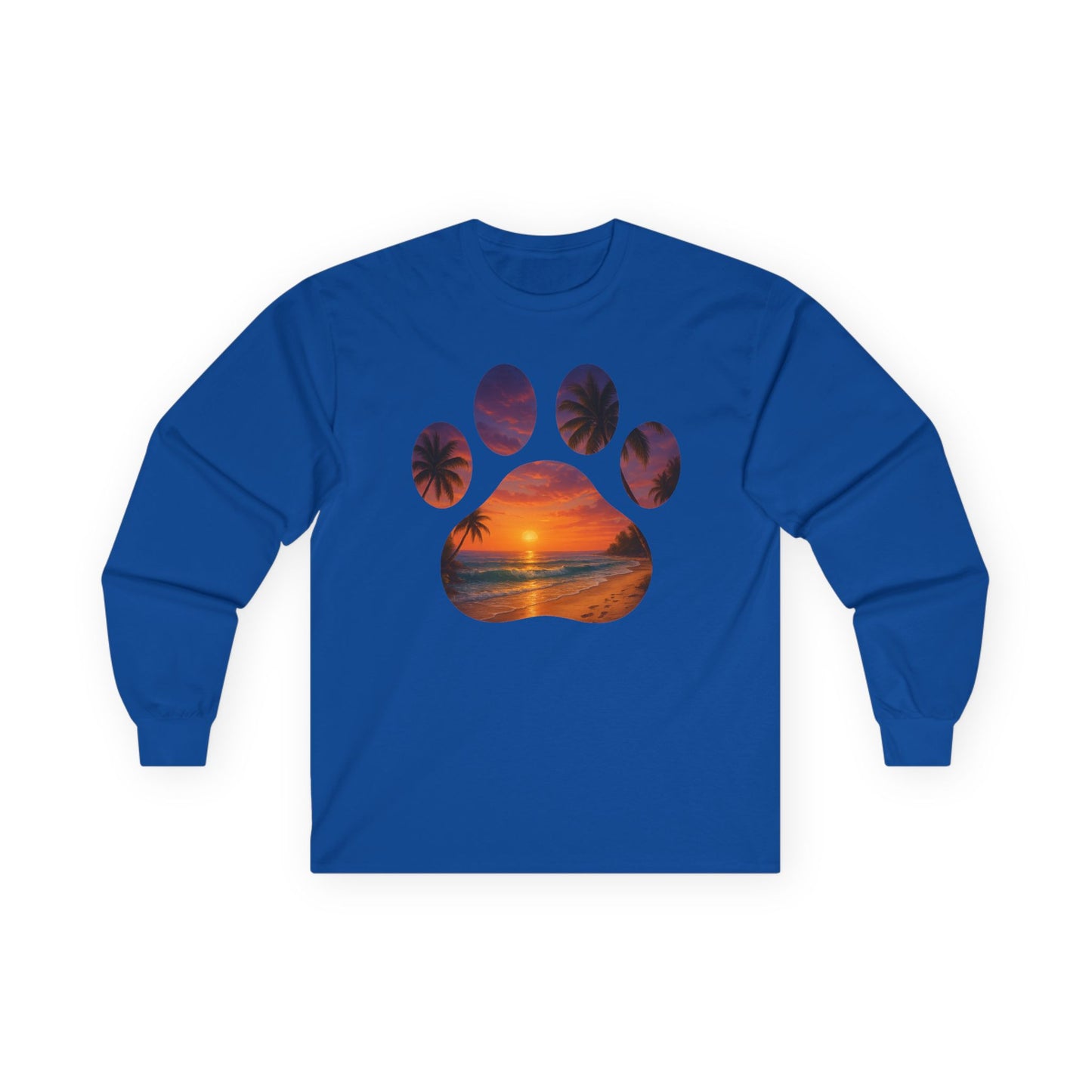 Sunset Paws Long Sleeve Tee, Pet Lover Gift, Animal Lover Apparel, Beach Sunset Shirt, Cozy Casual Wear