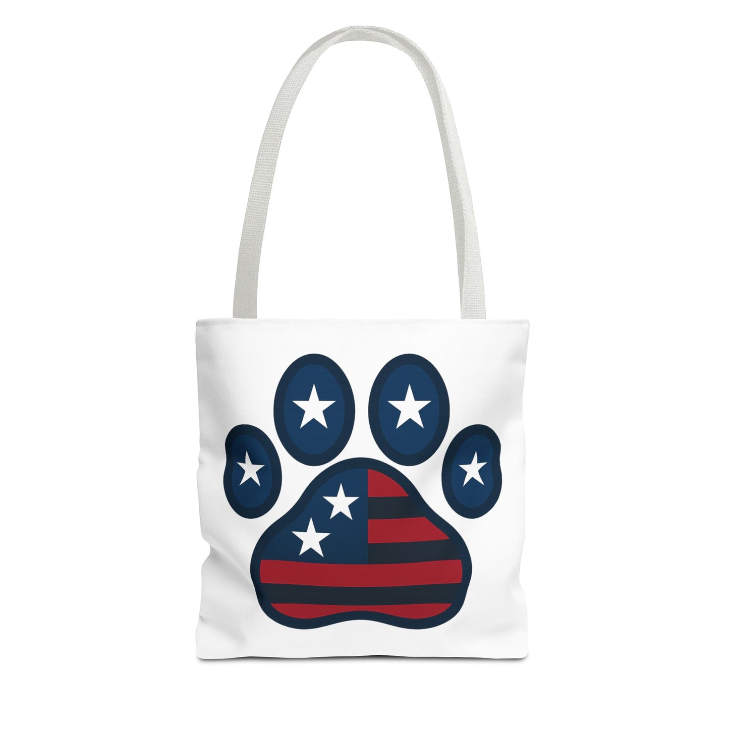 Patriotic Dog Paw Tote Bag | USA Flag Inspired | Perfect for Pet Lovers, Independence Day, Gift for Dog Moms, Eco-Friendly, AOP