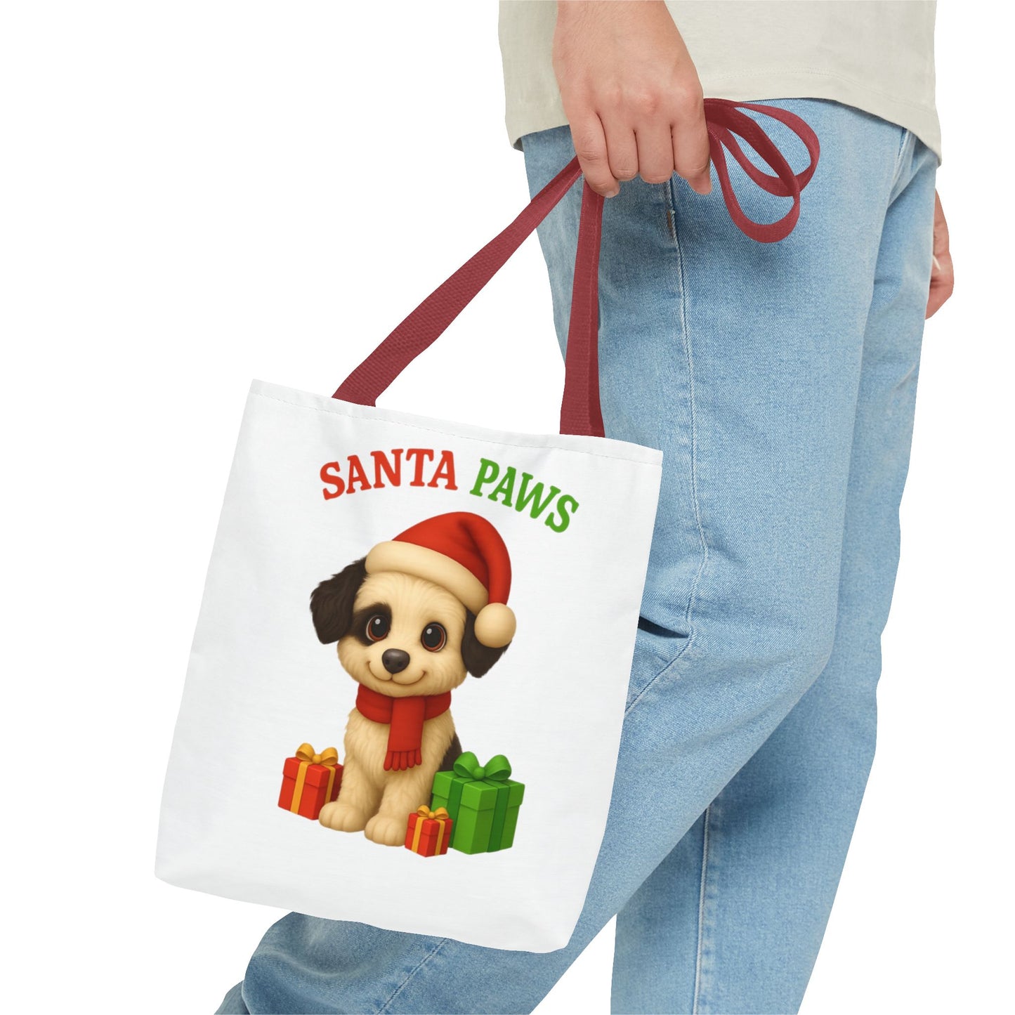Christmas Dog Tote Bag, Pet Lover Gift, Santa Paws Eco-friendly Bag, Holiday Shopping Tote, Cute Puppy Design, Dog Owner Accessory