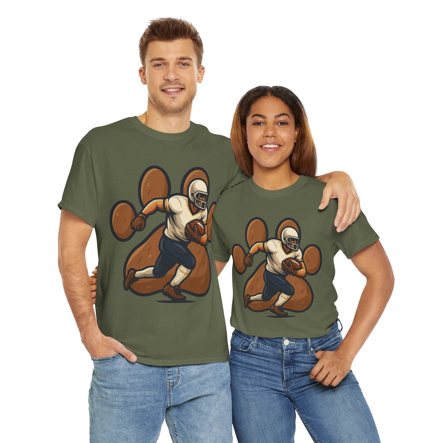 Football Paw Print Tee - Unisex Heavy Cotton T-Shirt, Sports Fan Gift, Game Day Apparel, Casual Wear, Team Spirit Tops