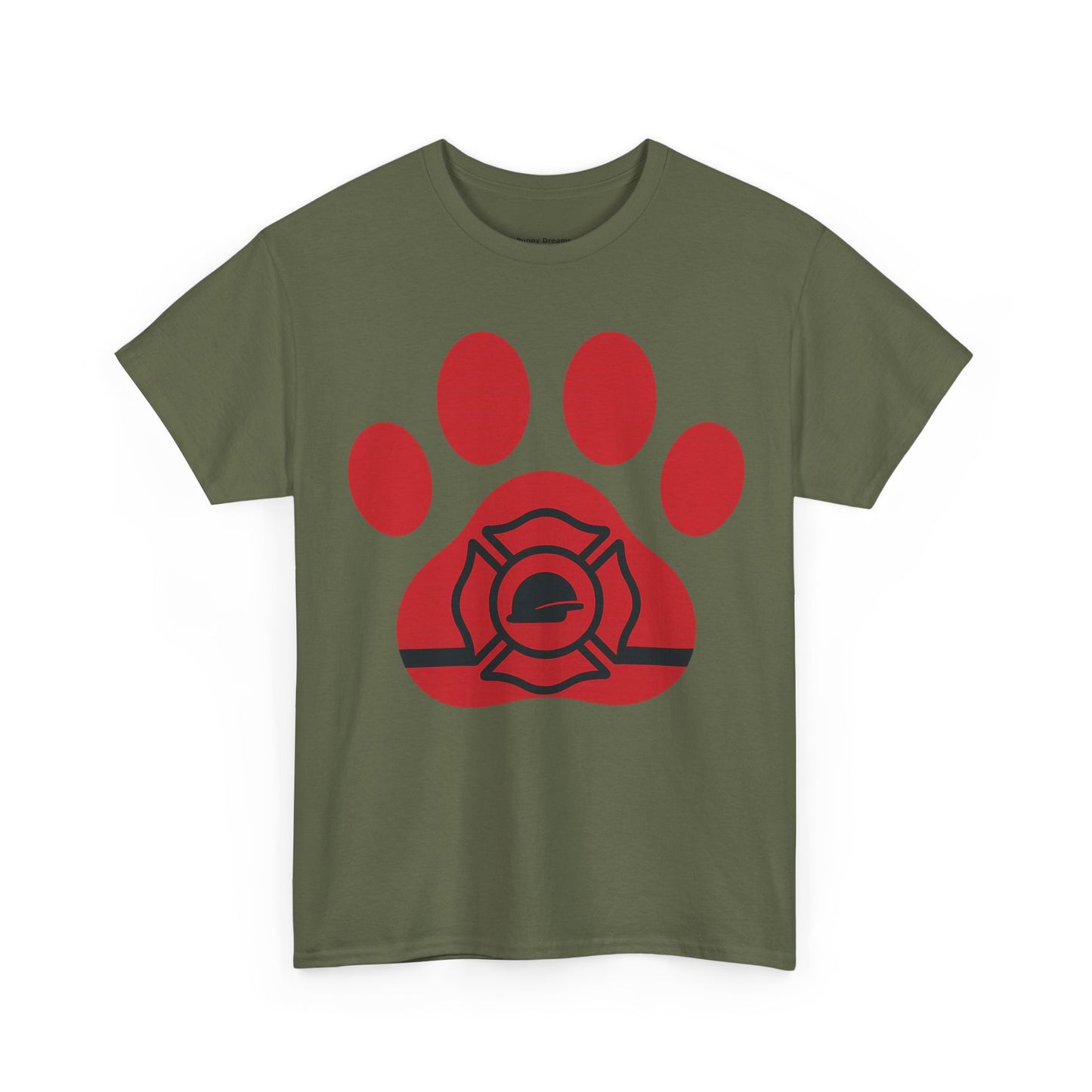 Firefighter Paw Print Tee, Unisex Heavy Cotton T-Shirt, Animal Lover Gift, Firefighter Appreciation, Casual Wear, Pet Lover Apparel
