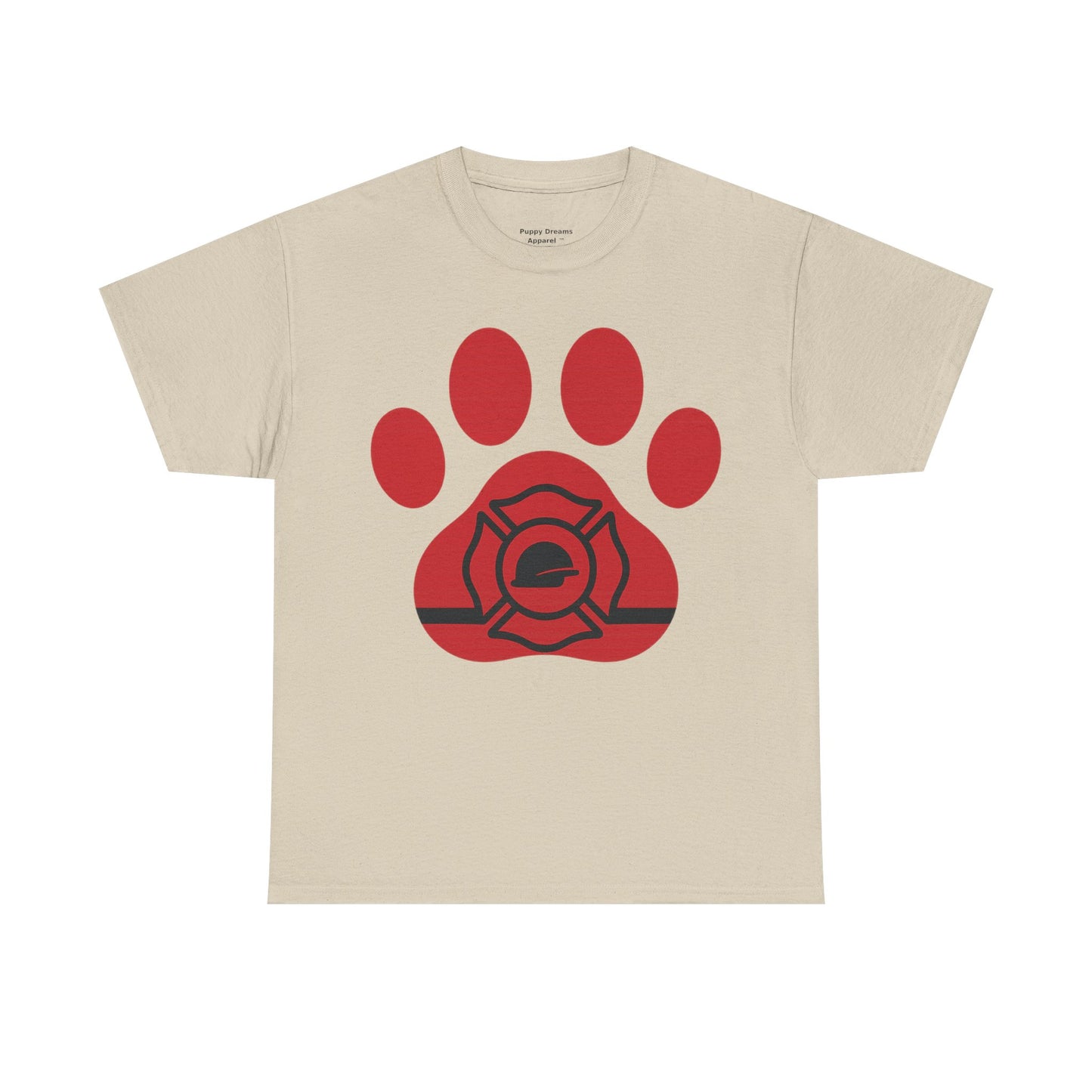 Firefighter Paw Print Tee, Unisex Heavy Cotton T-Shirt, Animal Lover Gift, Firefighter Appreciation, Casual Wear, Pet Lover Apparel