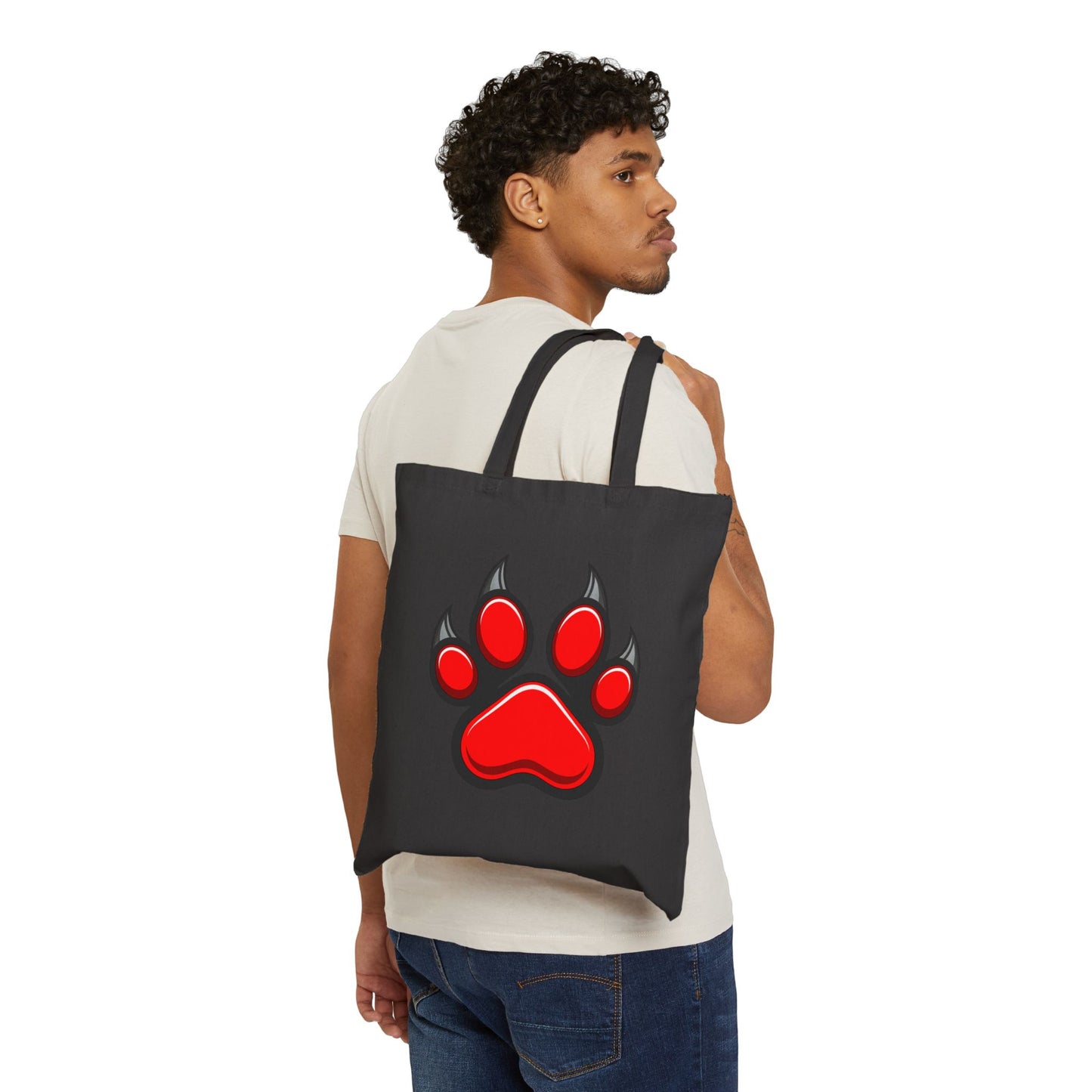 Red Paw Print Cotton Canvas Tote Bag, Pet Lover Gift, Eco-Friendly Shopping Bag, Dog Mom Tote, Animal Lover Accessory