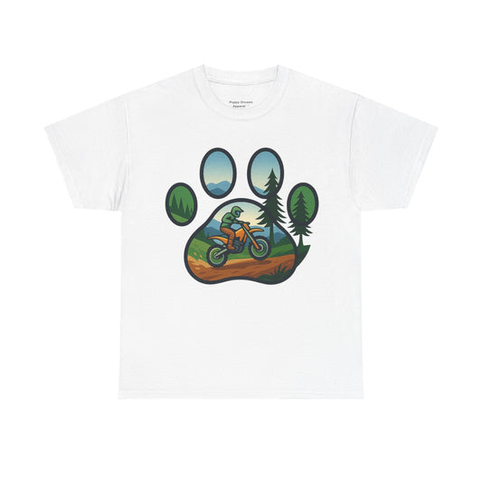 Adventure Paw Print T-Shirt, Unisex Cotton Tee, Outdoor Enthusiast Gift, Nature Lover Shirt, Motorcycle Graphics Tee