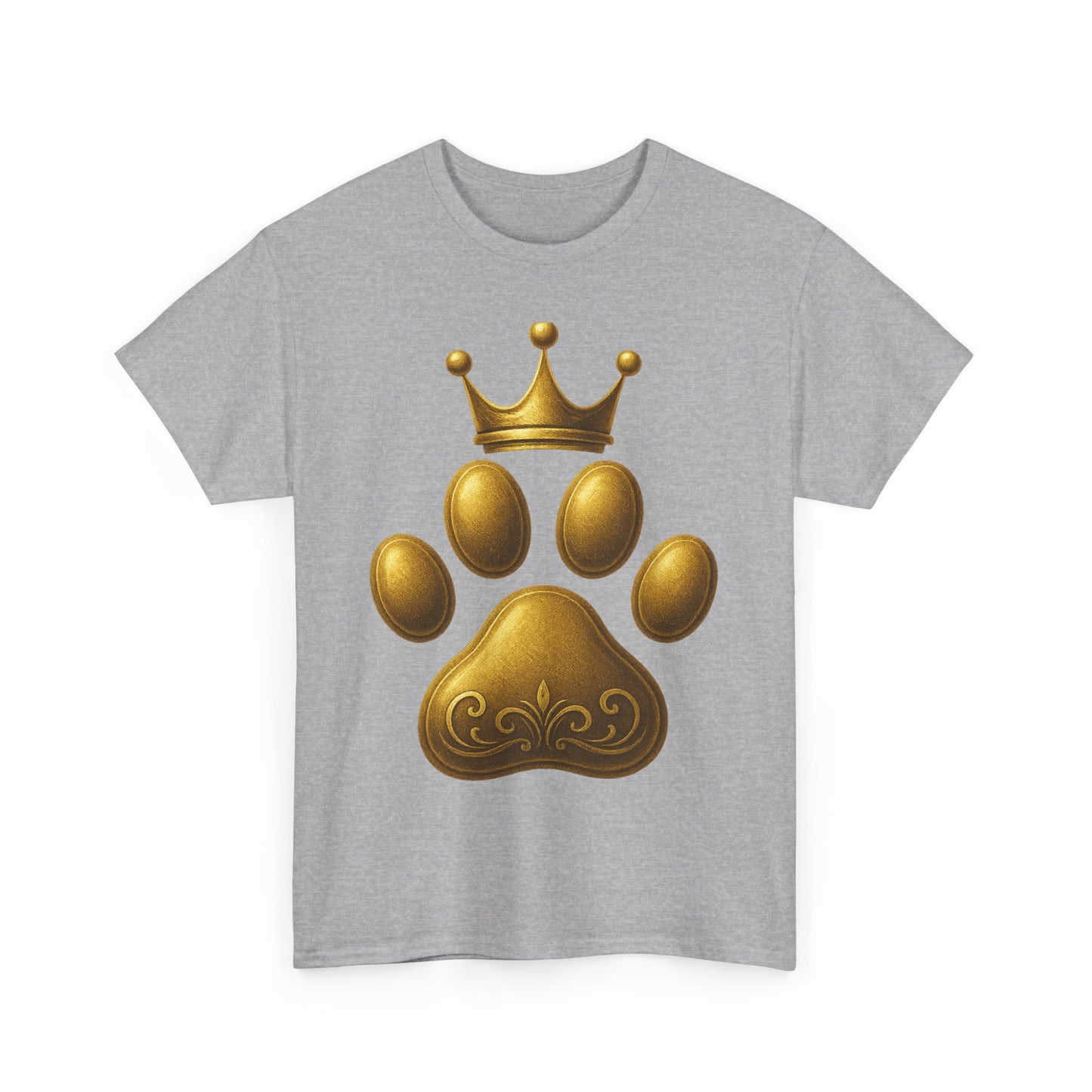 Golden Paw Print Unisex Heavy Cotton Tee | Pet Lover Shirt, Animal King Crown Tee, Gift for Dog Owners, Casual Daily Wear, Funny Pet Shirt