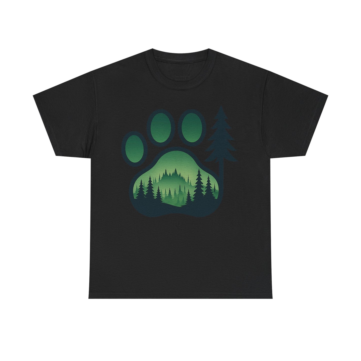 Eco-Friendly Unisex Cotton Tee with Forest and Paw Print Design, Nature Lover Gift, Animal Advocacy T-Shirt, Adventure Wear, Casual Outfit