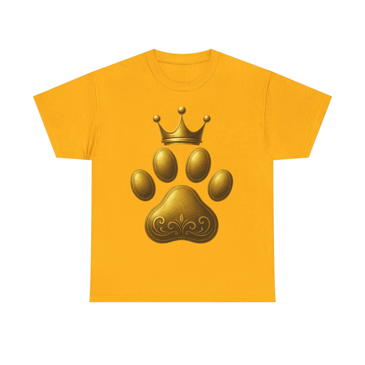 Golden Paw Print Unisex Heavy Cotton Tee | Pet Lover Shirt, Animal King Crown Tee, Gift for Dog Owners, Casual Daily Wear, Funny Pet Shirt