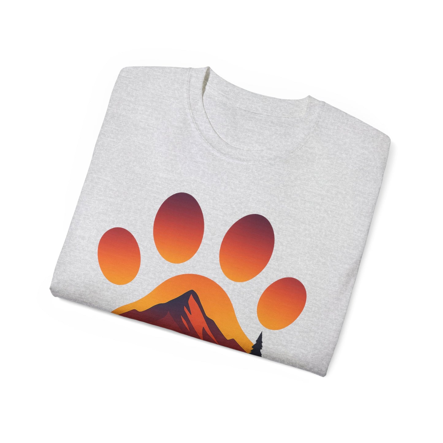 Mountain Sunset Paw Print Tee, Perfect for Dog Lovers, Gifts for Pet Owners, Nature Lovers, Hiking Apparel, Casual Wear