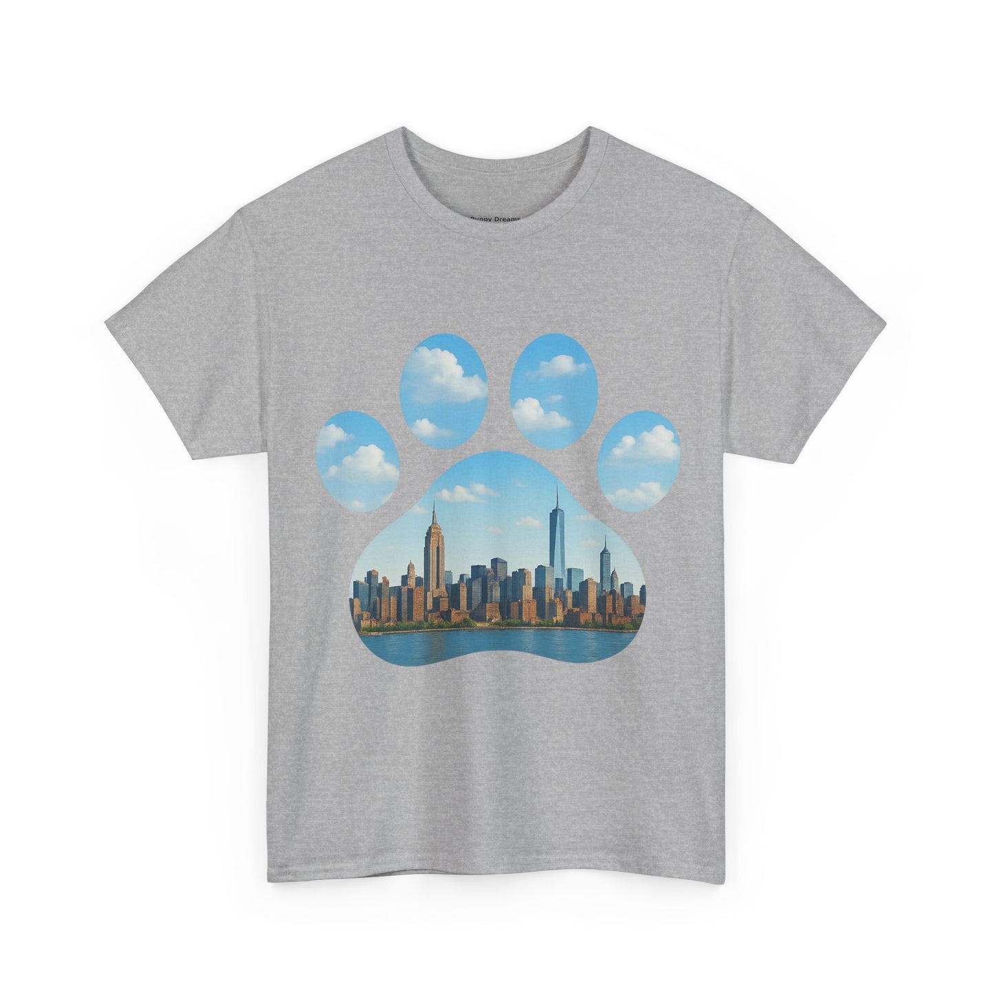 Cityscape Paw Print Unisex Heavy Cotton Tee, Dog Lover Gift, Casual Wear, Pet-Themed Apparel, Animal Lover Shirt, Nature-Inspired Tee