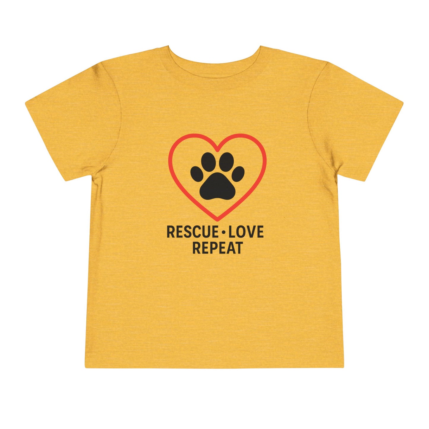Rescue Love Repeat Toddler Tee, Kids Animal Lover Shirt, Adoption Support T-Shirt, Perfect Gift for Pet Lovers, Heart Paw Print Tee