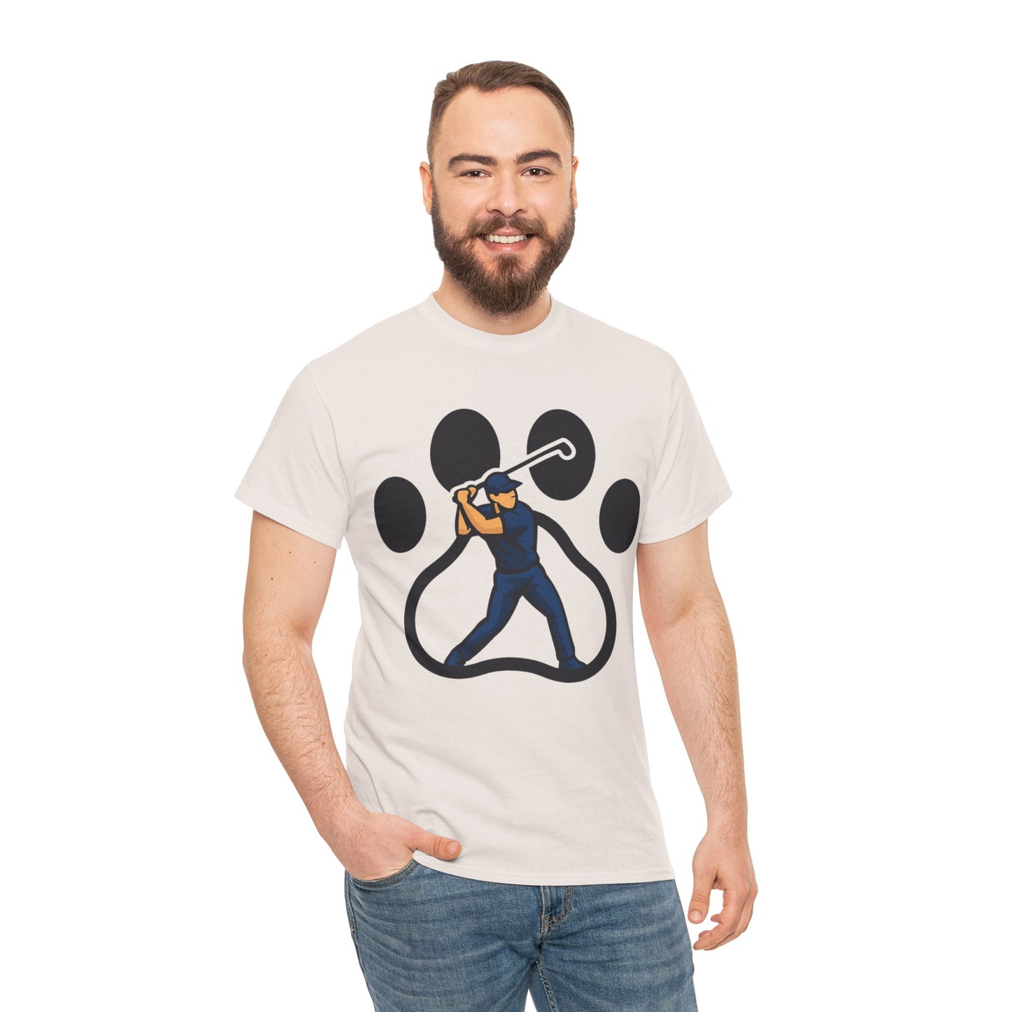 Paw Print Baseball Tee, Unisex Heavy Cotton Tee, Animal Lover Gift, Dog Dad Shirt, Casual Wear, Perfect for Birthdays, Sports Events
