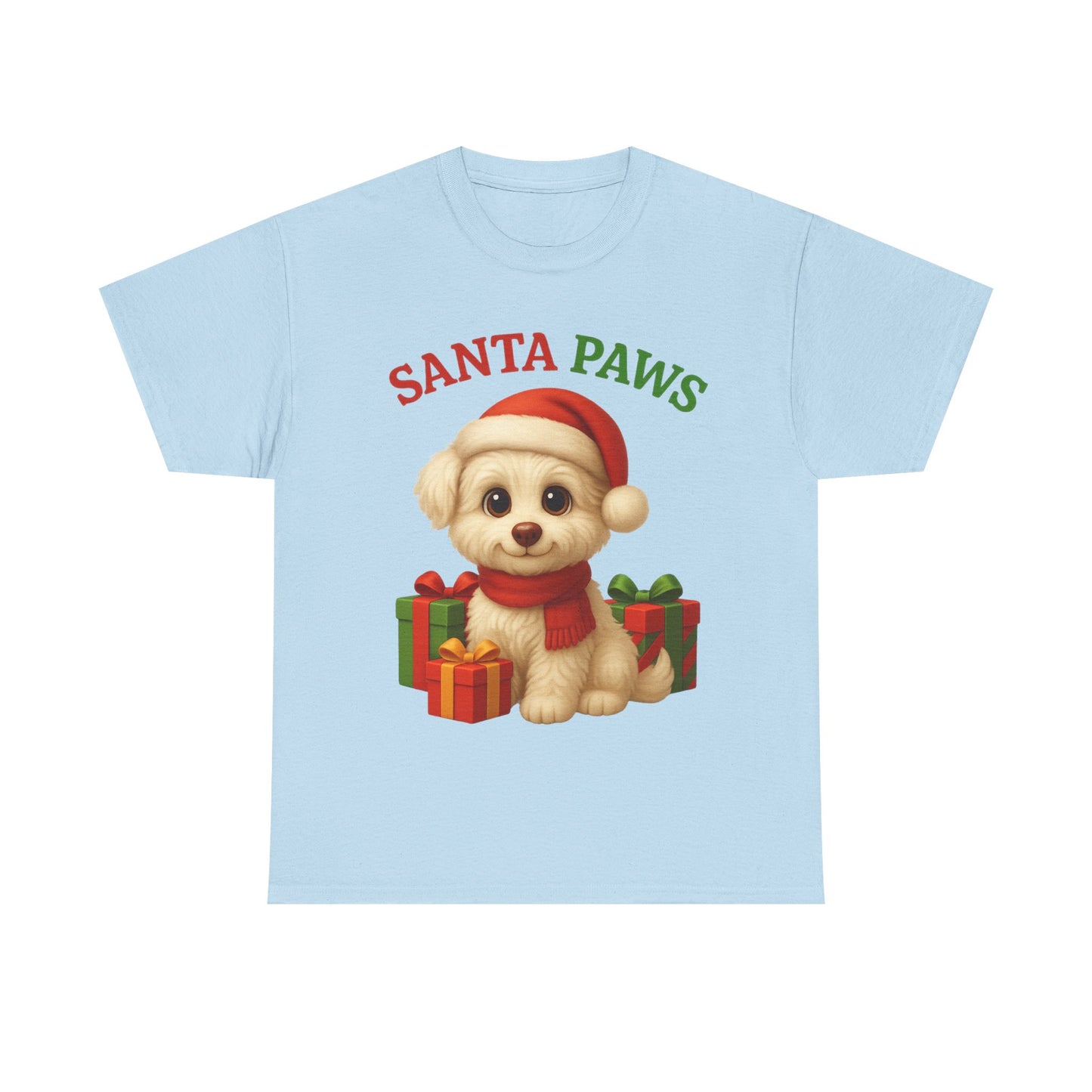 Santa Paws Unisex Heavy Cotton Tee - Festive Holiday Shirt, Christmas Dog Lovers, Pet Gifts, Cute Animal Apparel, Winter Tee