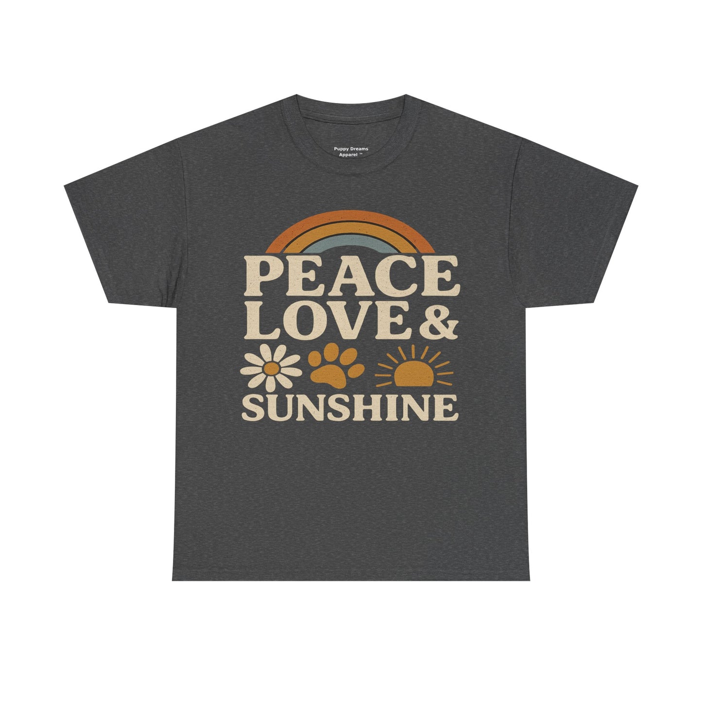 Peace Love Sunshine Unisex Heavy Cotton Tee – Cozy Vibes, Perfect for Casual Wear, Gift for Animal Lovers, Summer Days, Everyday Comfort