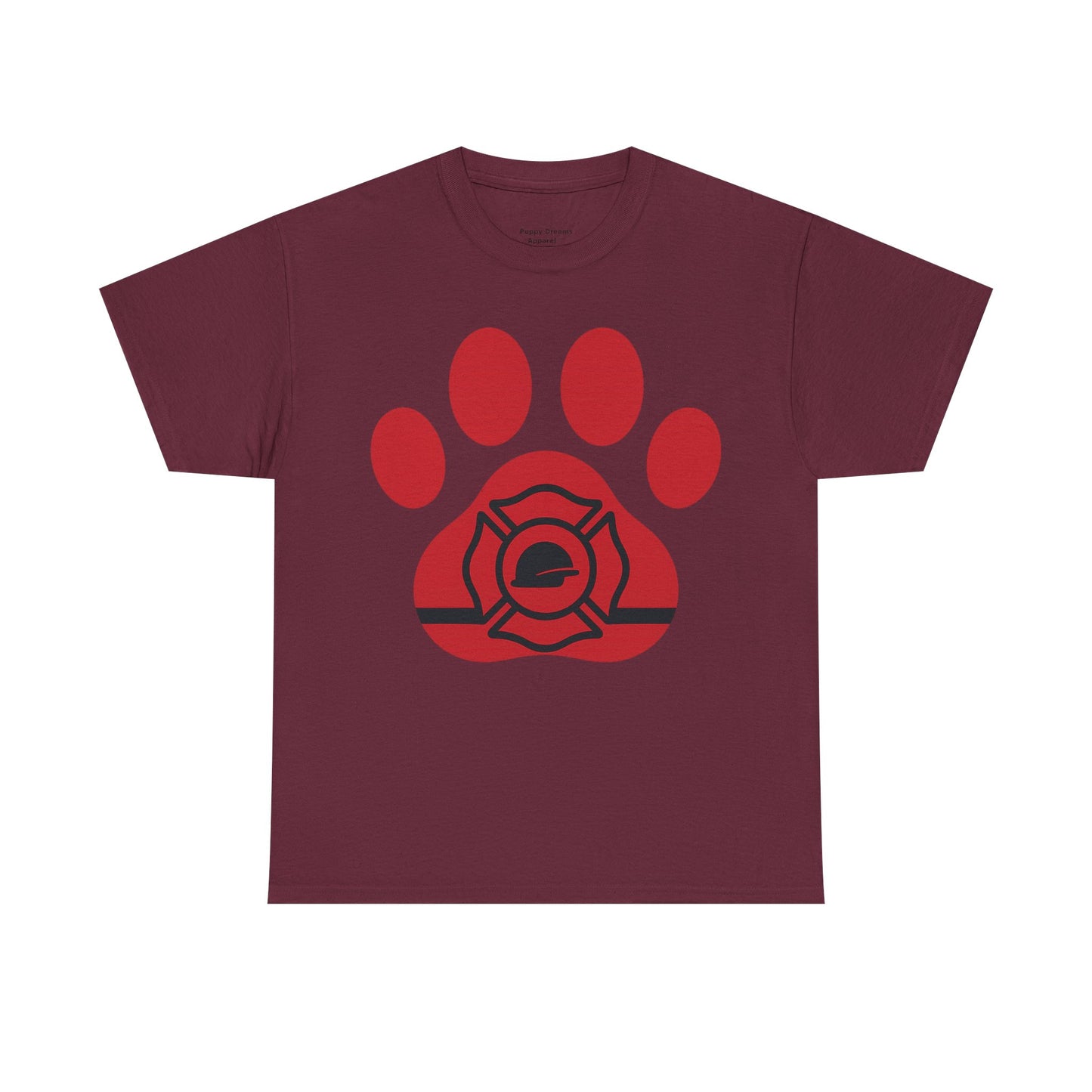 Firefighter Paw Print Tee, Unisex Heavy Cotton T-Shirt, Animal Lover Gift, Firefighter Appreciation, Casual Wear, Pet Lover Apparel