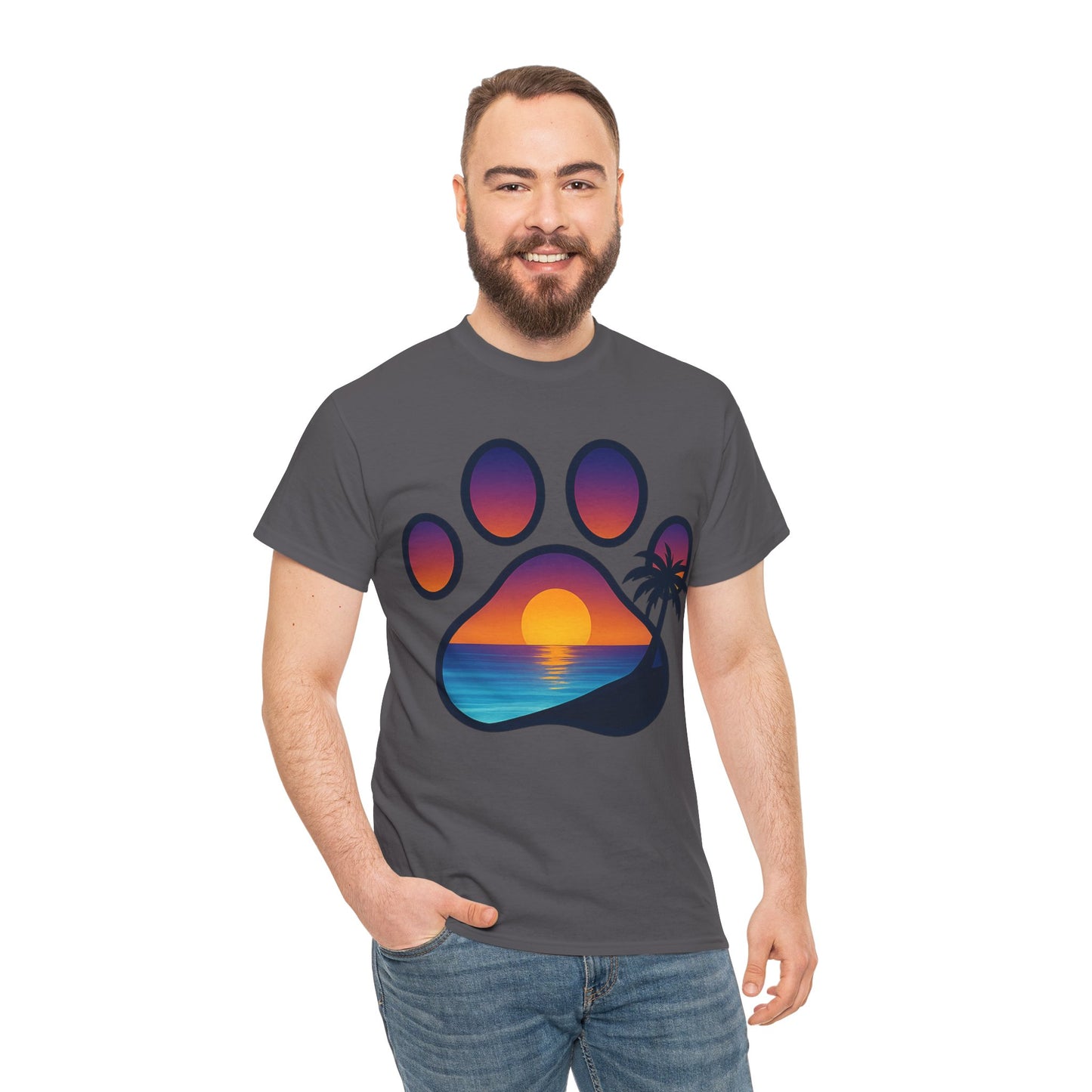 Sunset Beach Paw Print Tee | Pet Lovers Shirt, Gift for Dog Owners, Casual Wear, Summer Vibes, Animal Lover Apparel