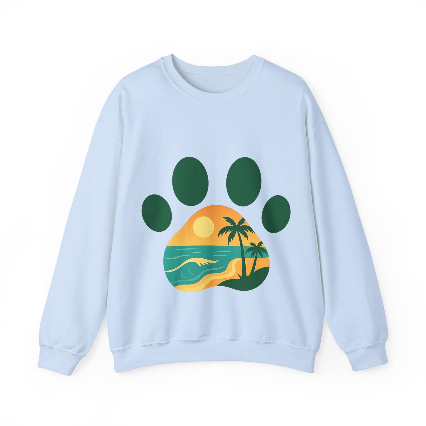 Beach Sunset Paw Print Sweatshirt, Cozy Animal Lover Crewneck, Gift for Pet Owners, Perfect for Casual Outings, Nature-Inspired Apparel