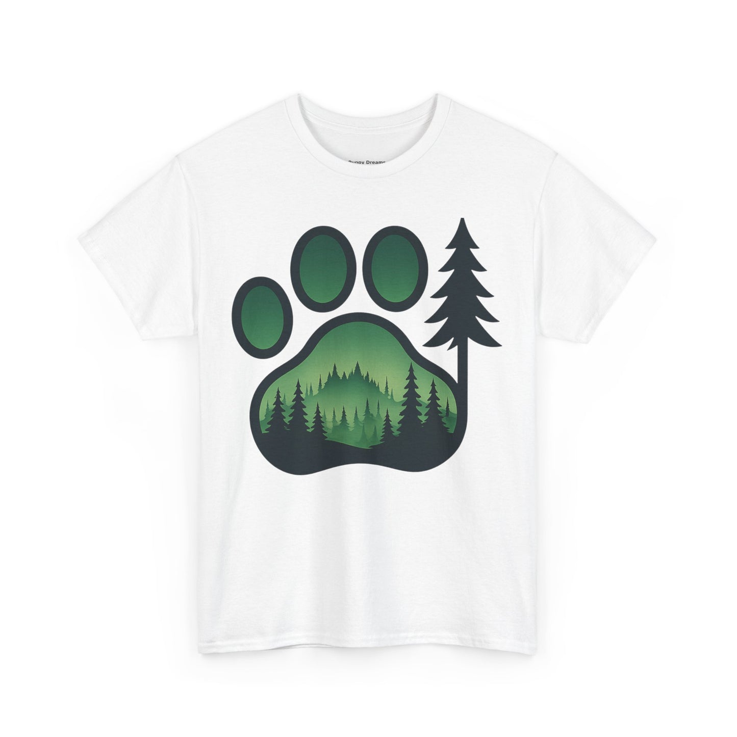Eco-Friendly Unisex Cotton Tee with Forest and Paw Print Design, Nature Lover Gift, Animal Advocacy T-Shirt, Adventure Wear, Casual Outfit