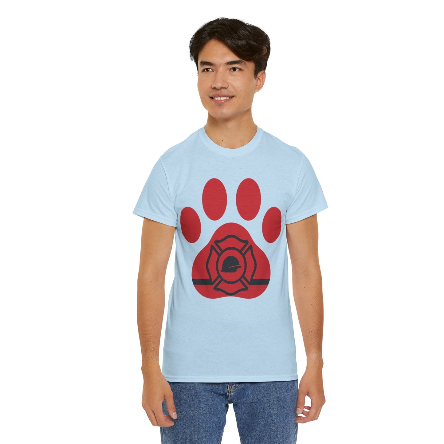 Firefighter Paw Print Tee, Unisex Heavy Cotton T-Shirt, Animal Lover Gift, Firefighter Appreciation, Casual Wear, Pet Lover Apparel