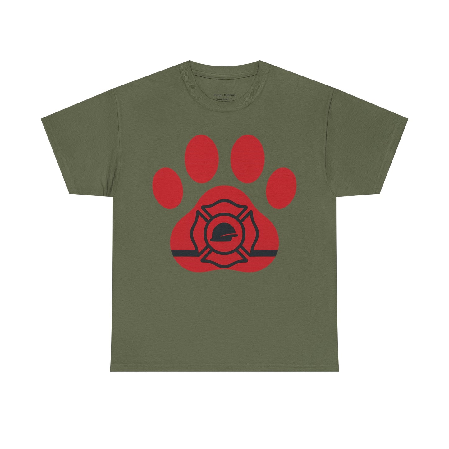 Firefighter Paw Print Tee, Unisex Heavy Cotton T-Shirt, Animal Lover Gift, Firefighter Appreciation, Casual Wear, Pet Lover Apparel