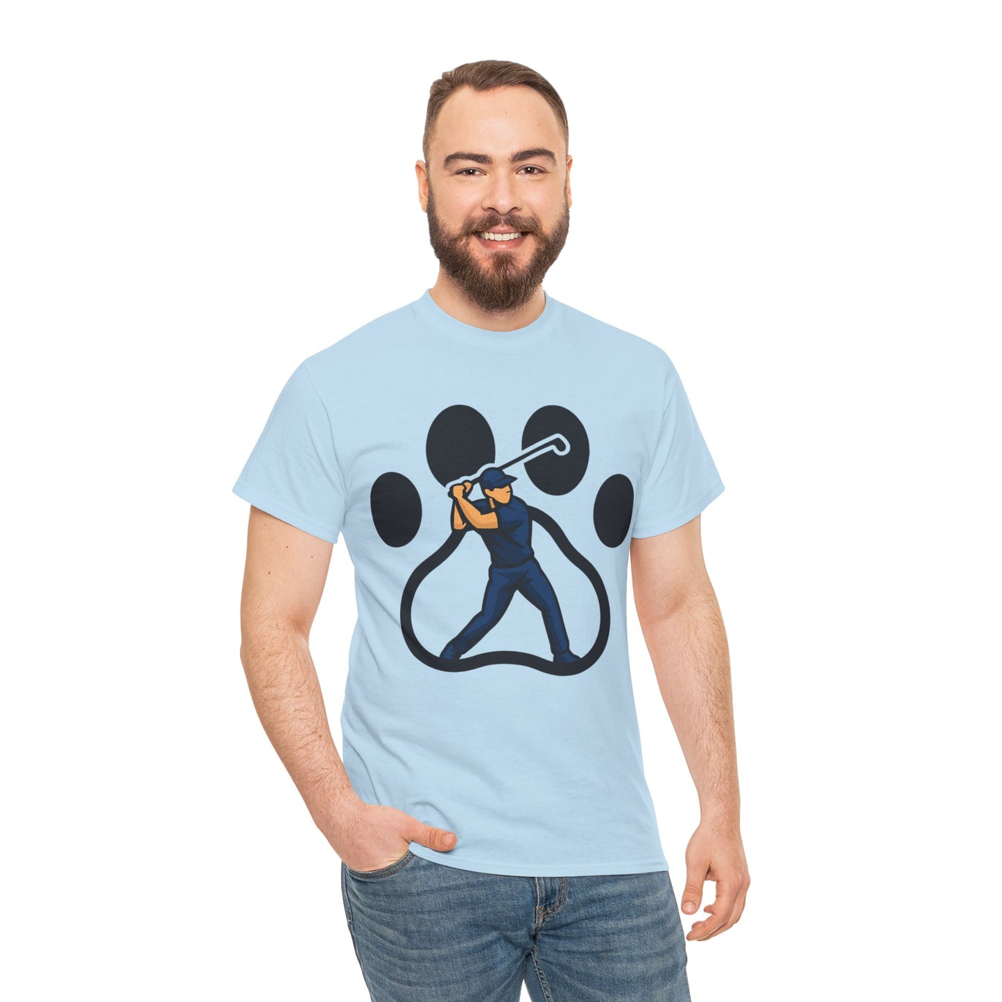 Paw Print Baseball Tee, Unisex Heavy Cotton Tee, Animal Lover Gift, Dog Dad Shirt, Casual Wear, Perfect for Birthdays, Sports Events
