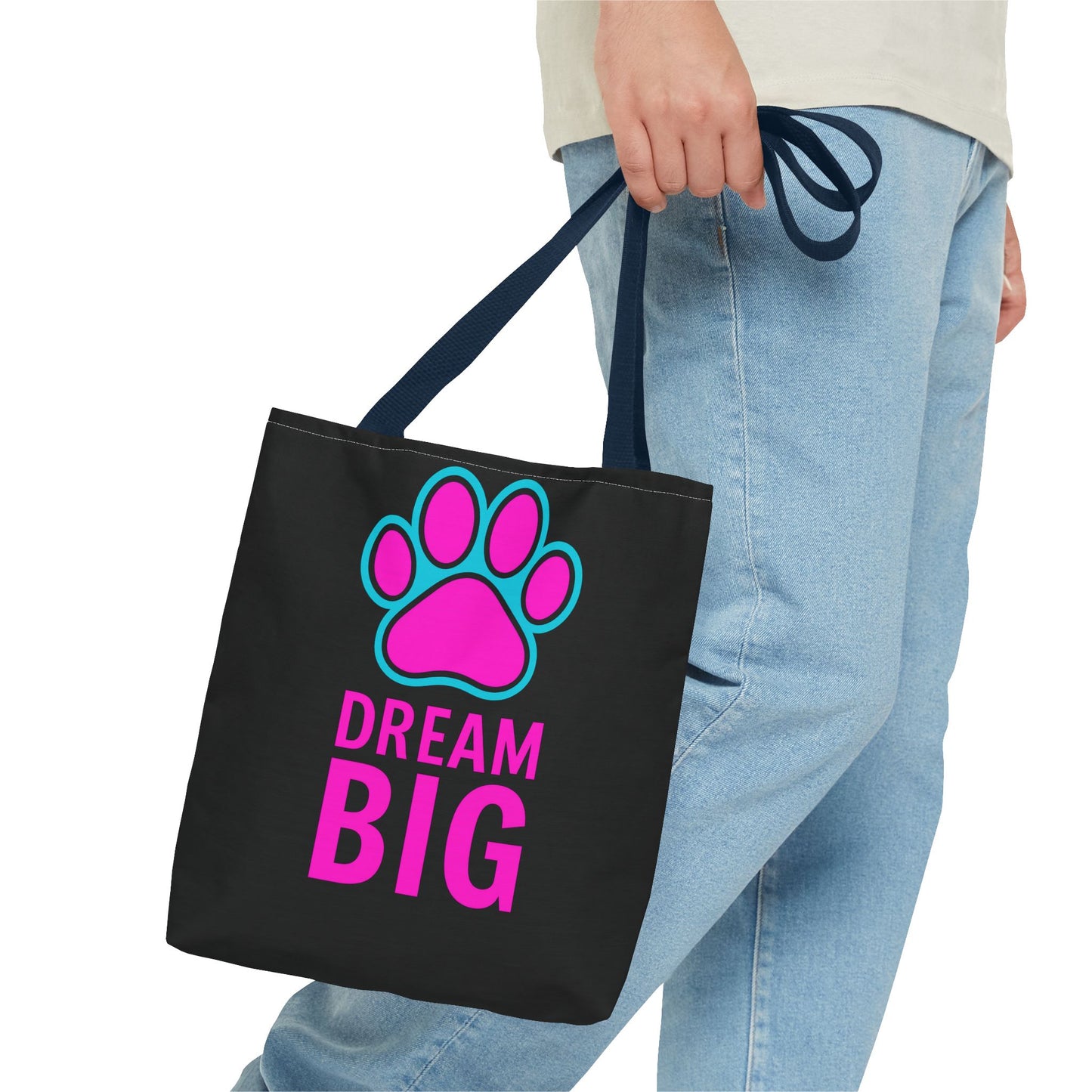 Dream Big Paw Print Tote Bag, Cute Dog Lover Gift, Pet Mom Accessory, Reusable Shopping Bag, Inspirational Dog Tote