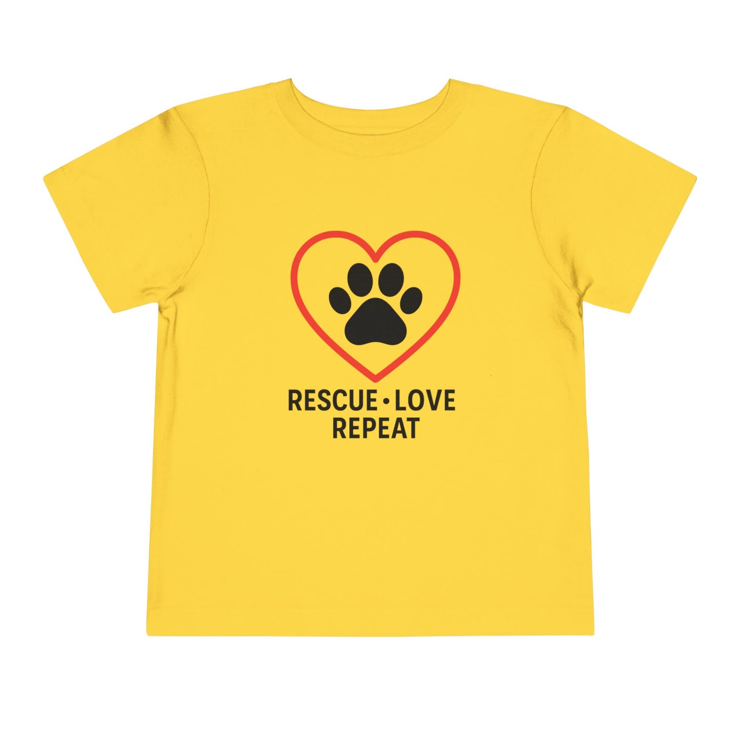 Rescue Love Repeat Toddler Tee, Kids Animal Lover Shirt, Adoption Support T-Shirt, Perfect Gift for Pet Lovers, Heart Paw Print Tee