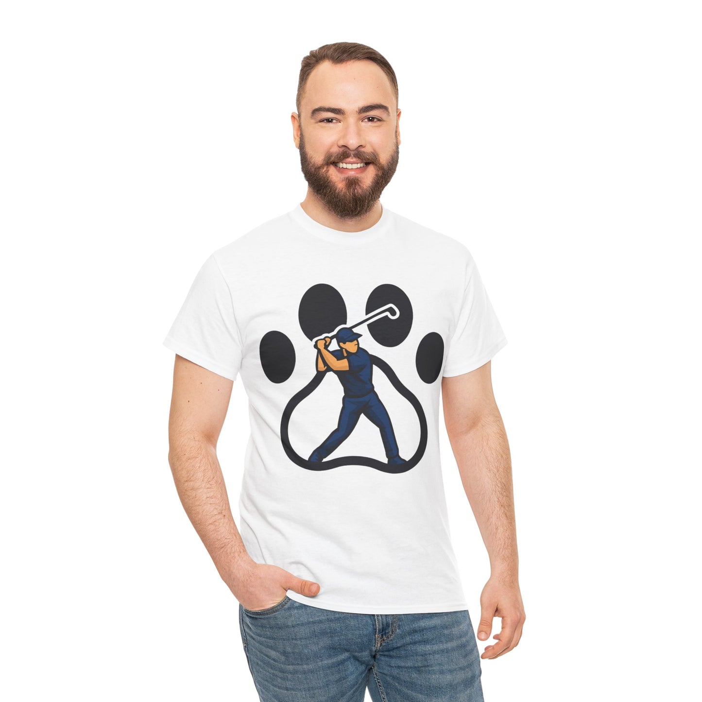 Paw Print Baseball Tee, Unisex Heavy Cotton Tee, Animal Lover Gift, Dog Dad Shirt, Casual Wear, Perfect for Birthdays, Sports Events